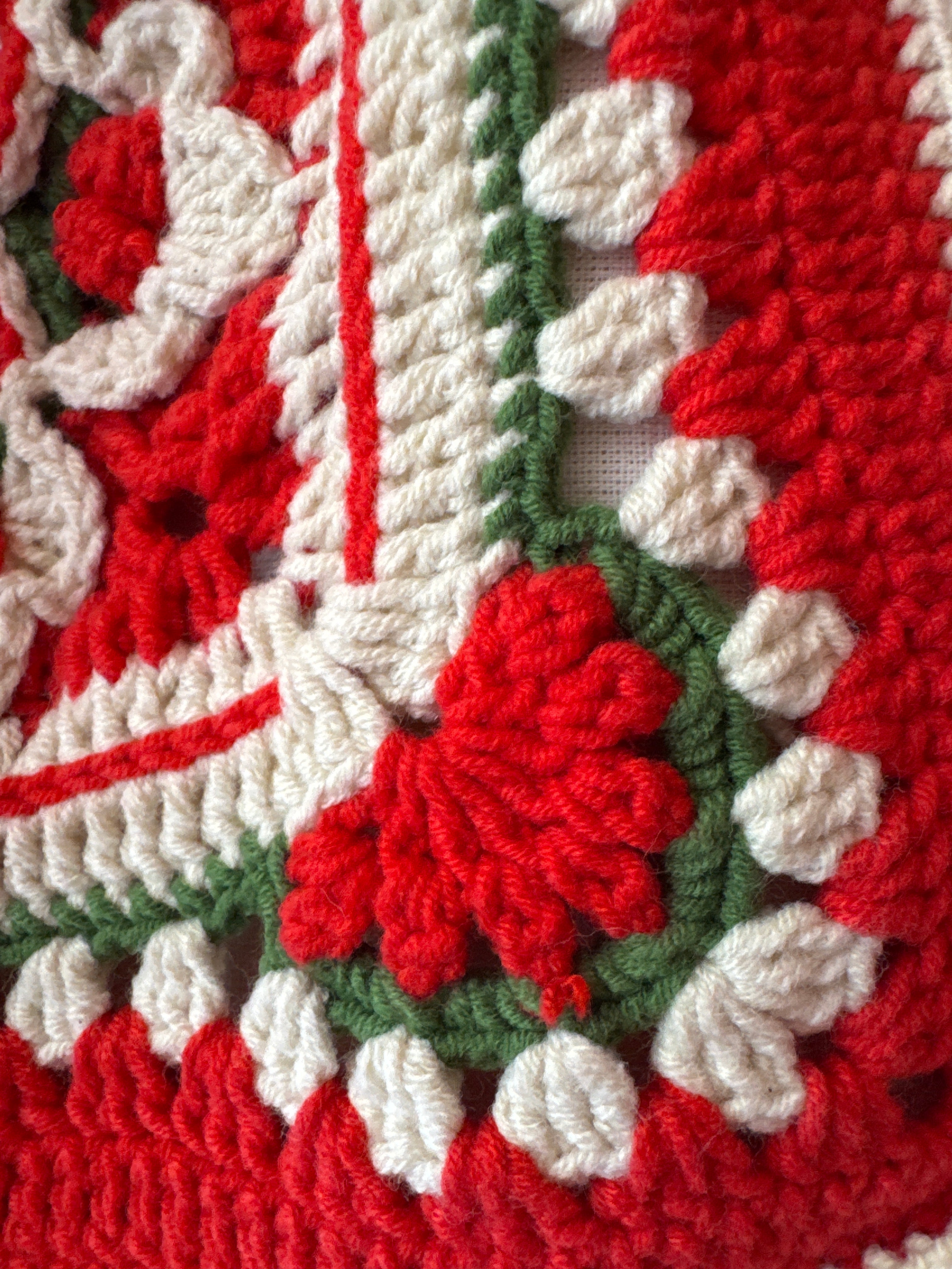 Close-up of the raised border stitches on the red crochet tote bag — handmade by Ana Chic