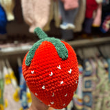 Handmade organic cotton crochet strawberry pillow by Ana Chic