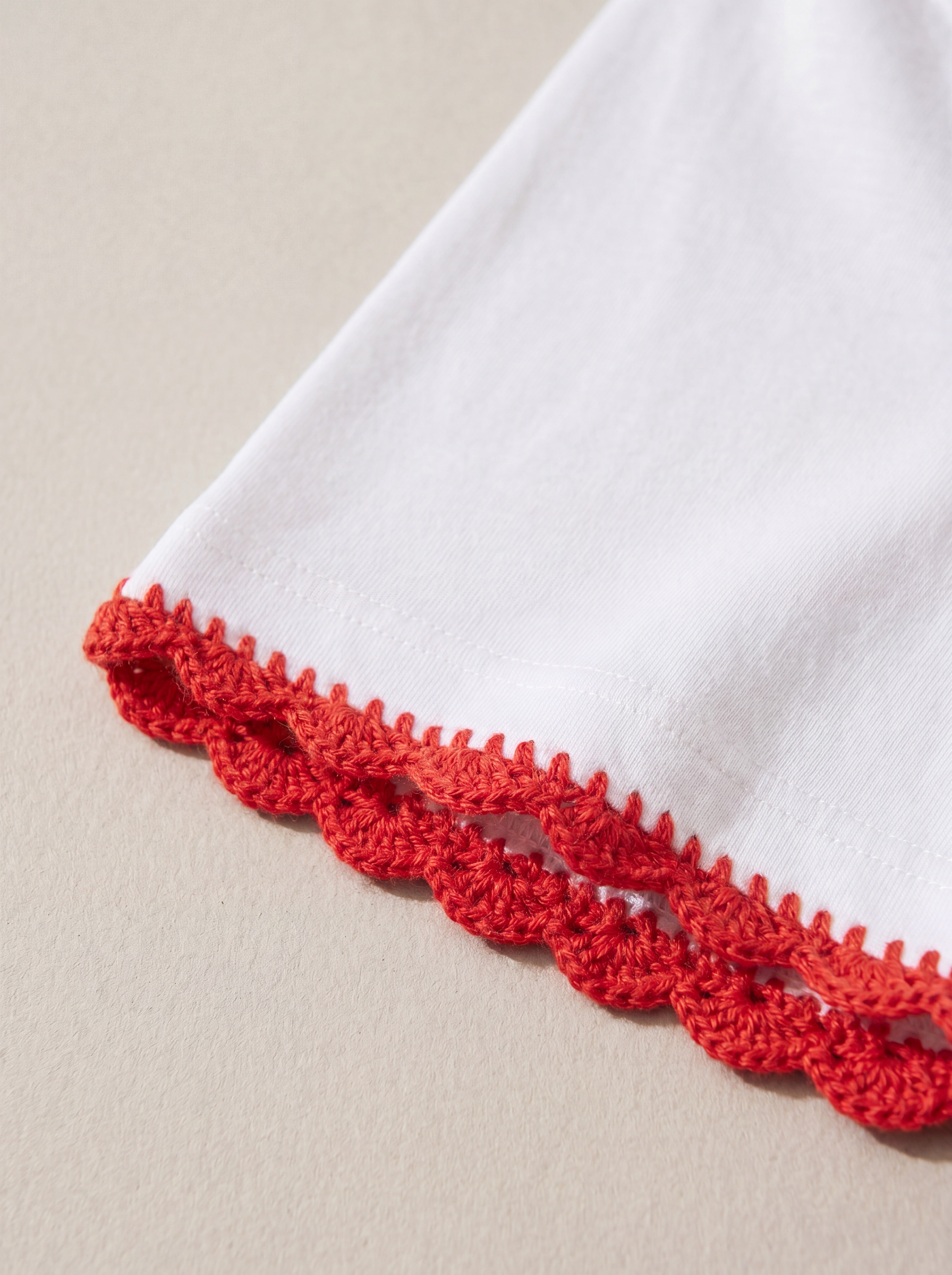 Handmade organic cotton t-shirt with crochet accents by Ana Chic