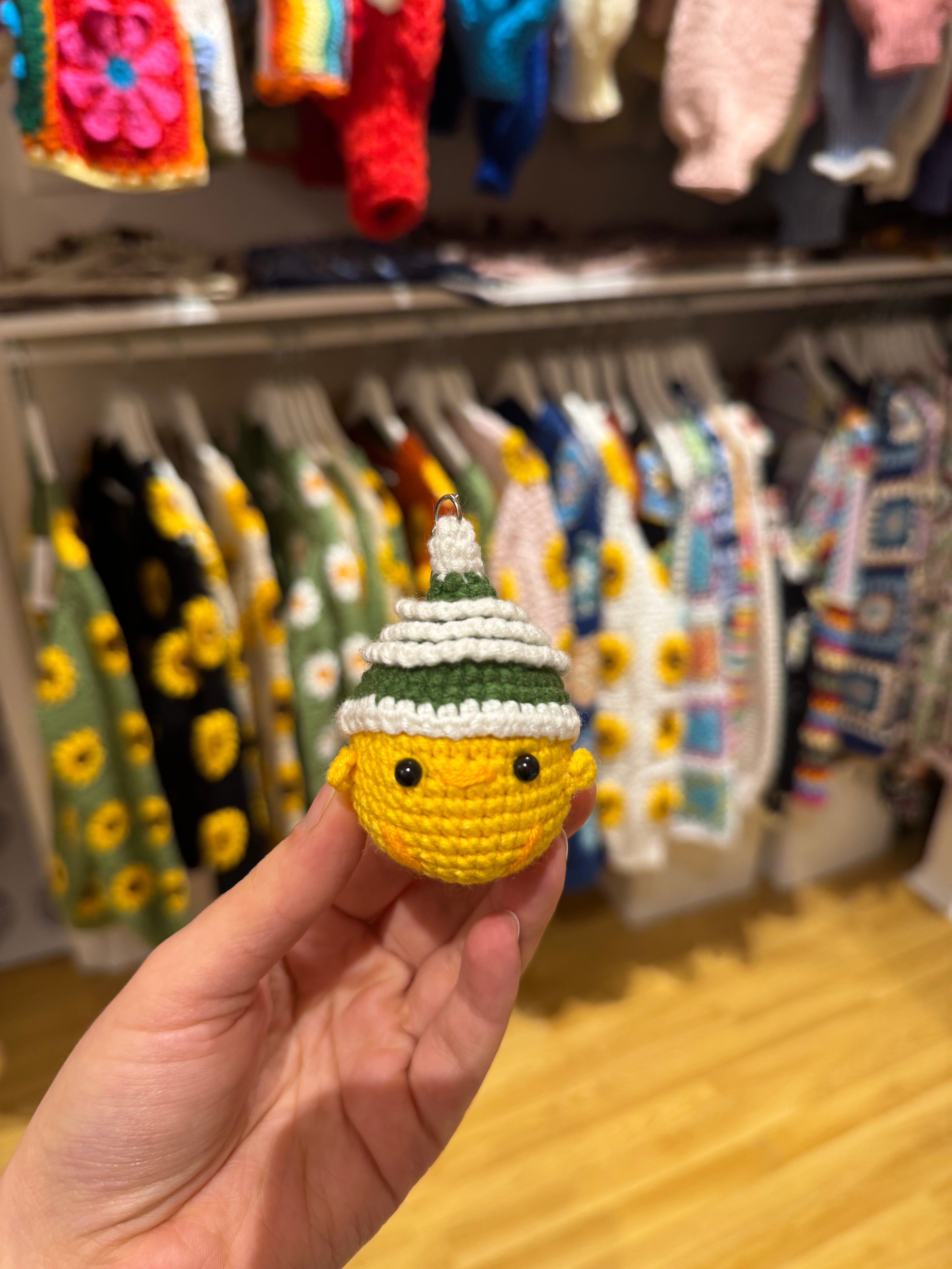 Handmade organic cotton crochet duck keychain by Ana Chic