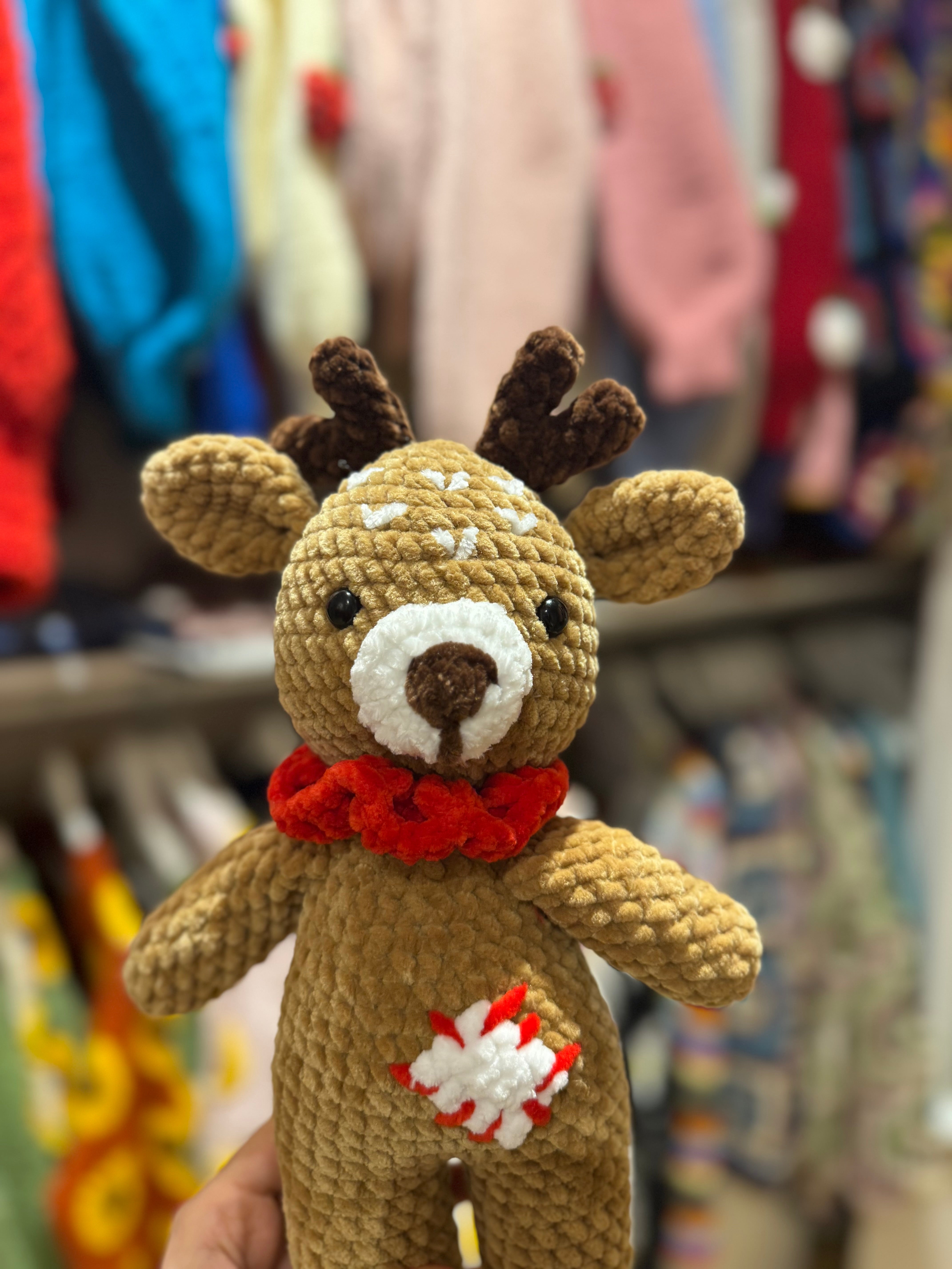 Handmade organic cotton crochet reindeer christmas toy by Ana Chic