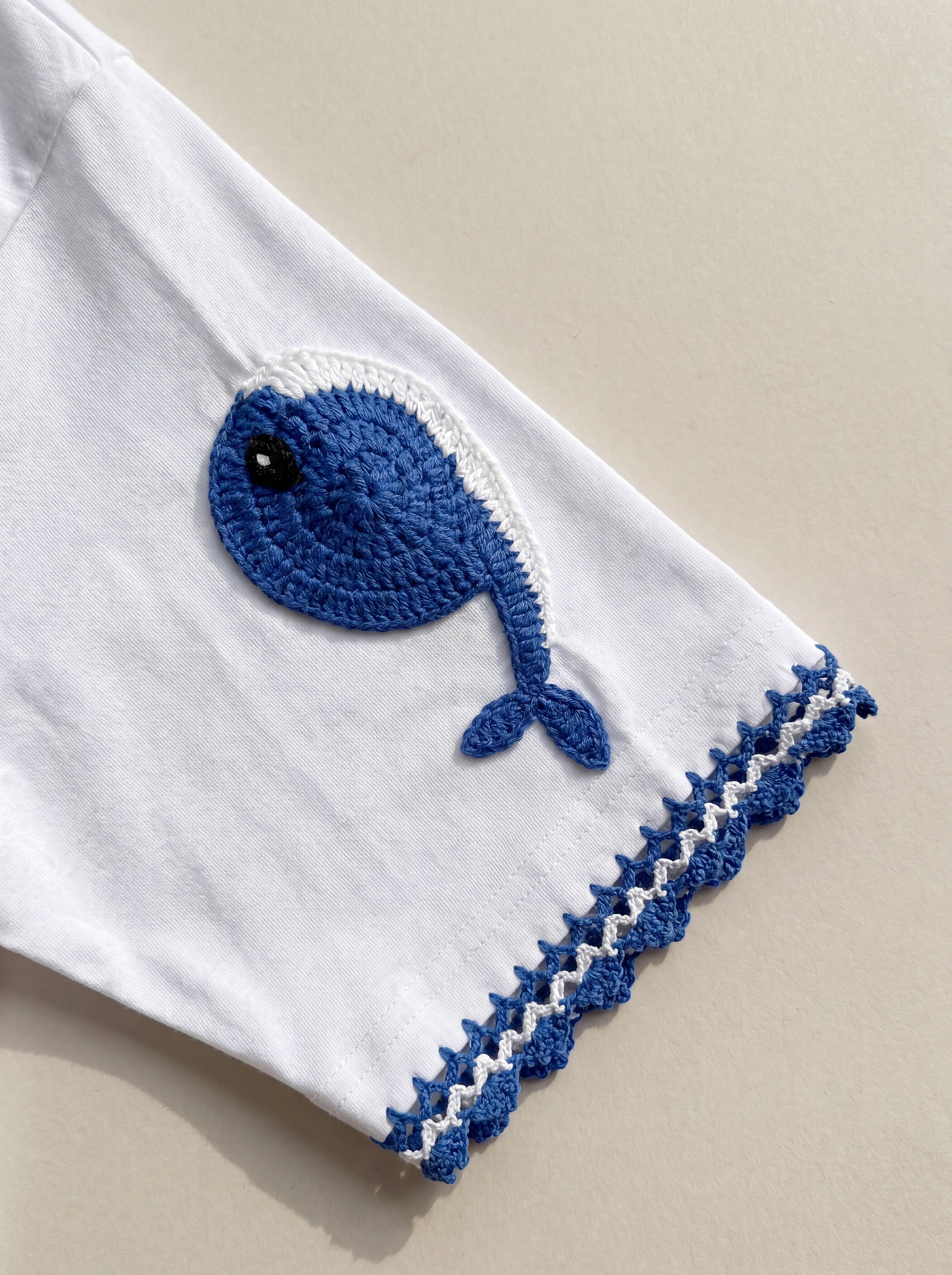 Handmade organic cotton t-shirt with crochet accents by Ana Chic