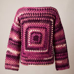 Berry, plum and blush pink granny square crochet jumper, back — handmade by Ana Chic