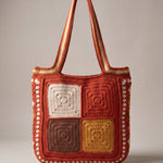 Back of the rust crochet tote bag with four plain granny squares — handmade by Ana Chic