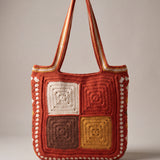 Back of the rust crochet tote bag with four plain granny squares — handmade by Ana Chic