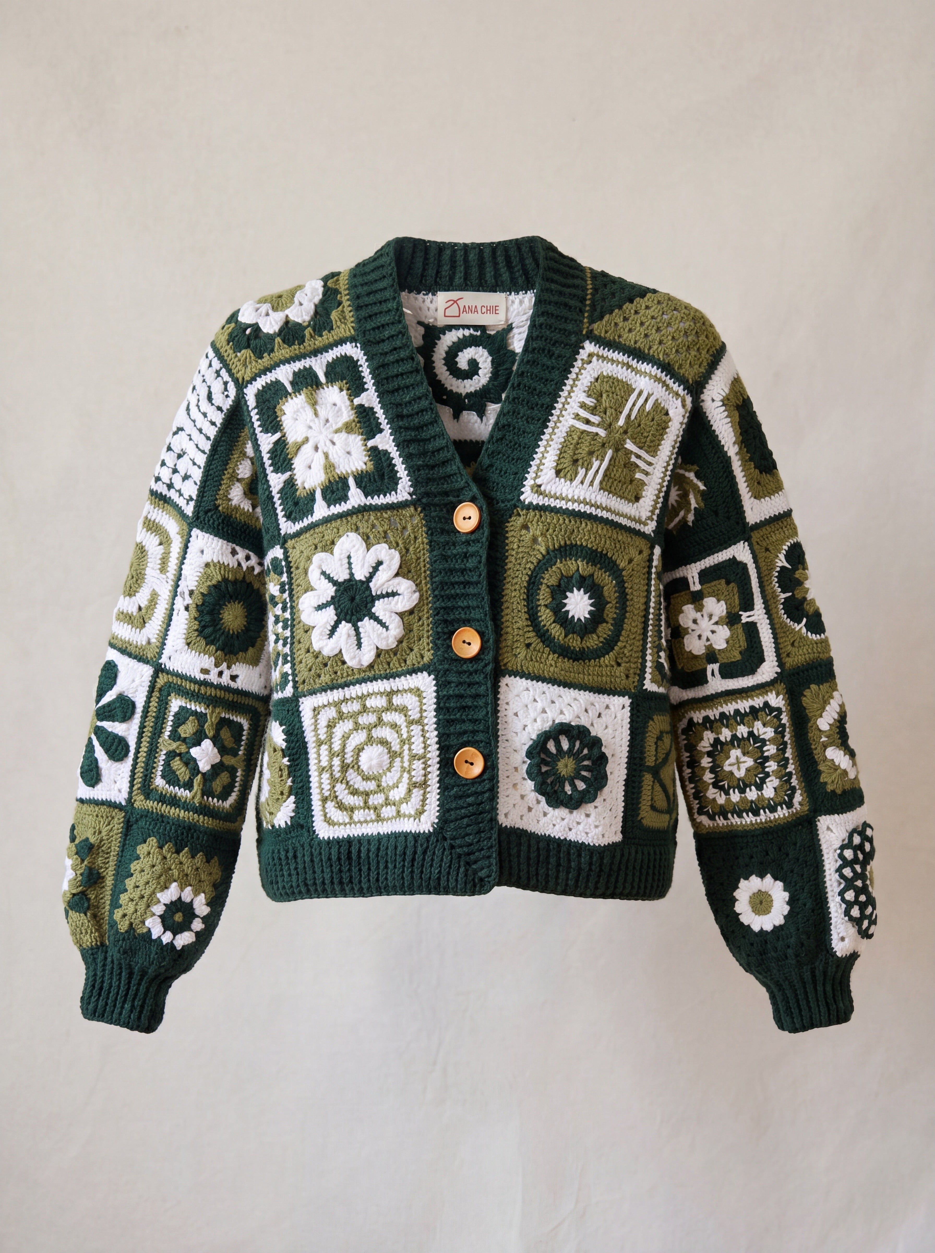 Handmade organic cotton crochet cardigan by Ana Chic