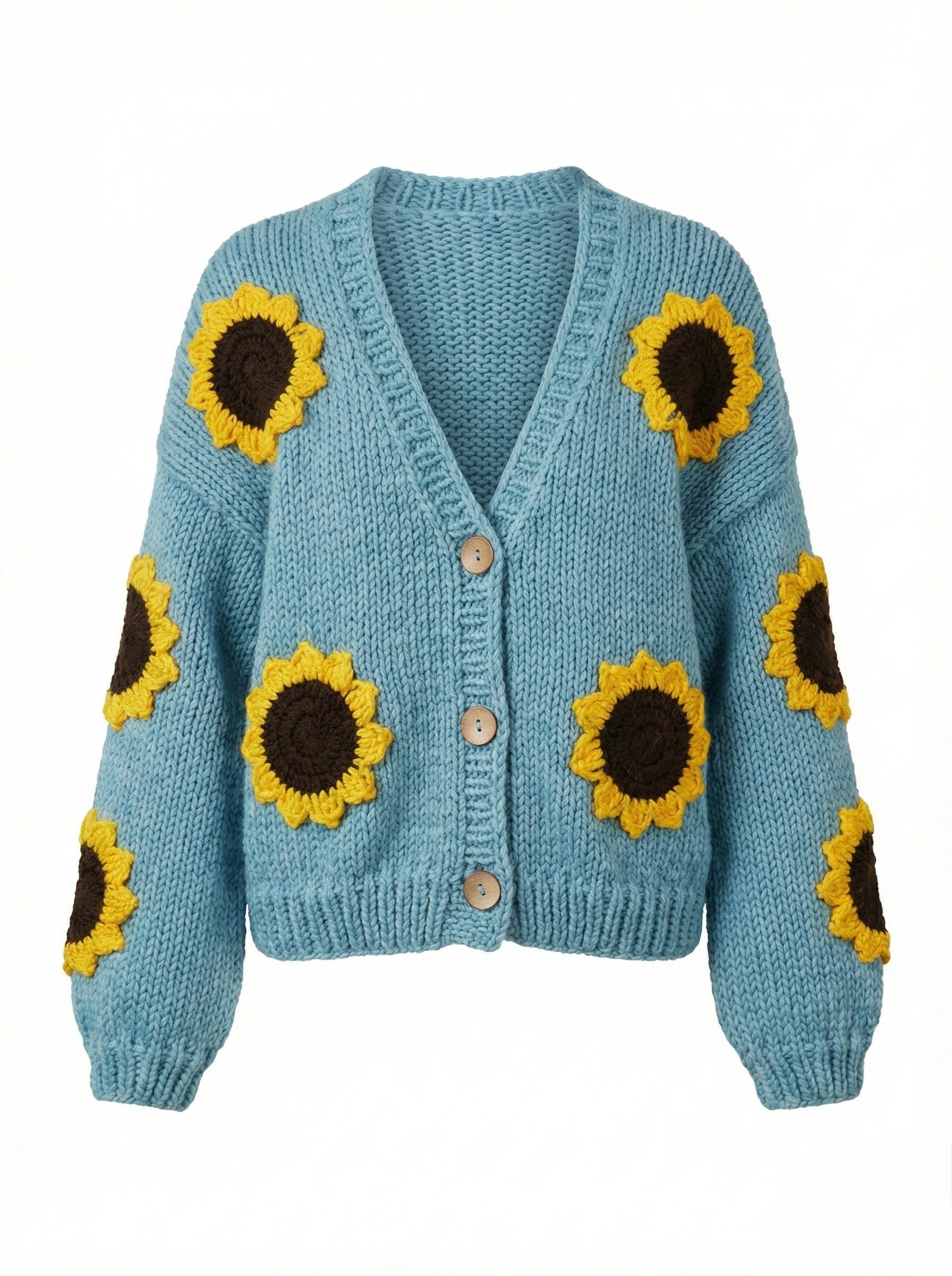 Sunflower  – Chunky Wool Hand-Knitted Cardigan — handmade chunky wool hand-knit cardigan by Ana Chic