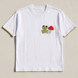 Handmade organic cotton t-shirt with crochet accents by Ana Chic