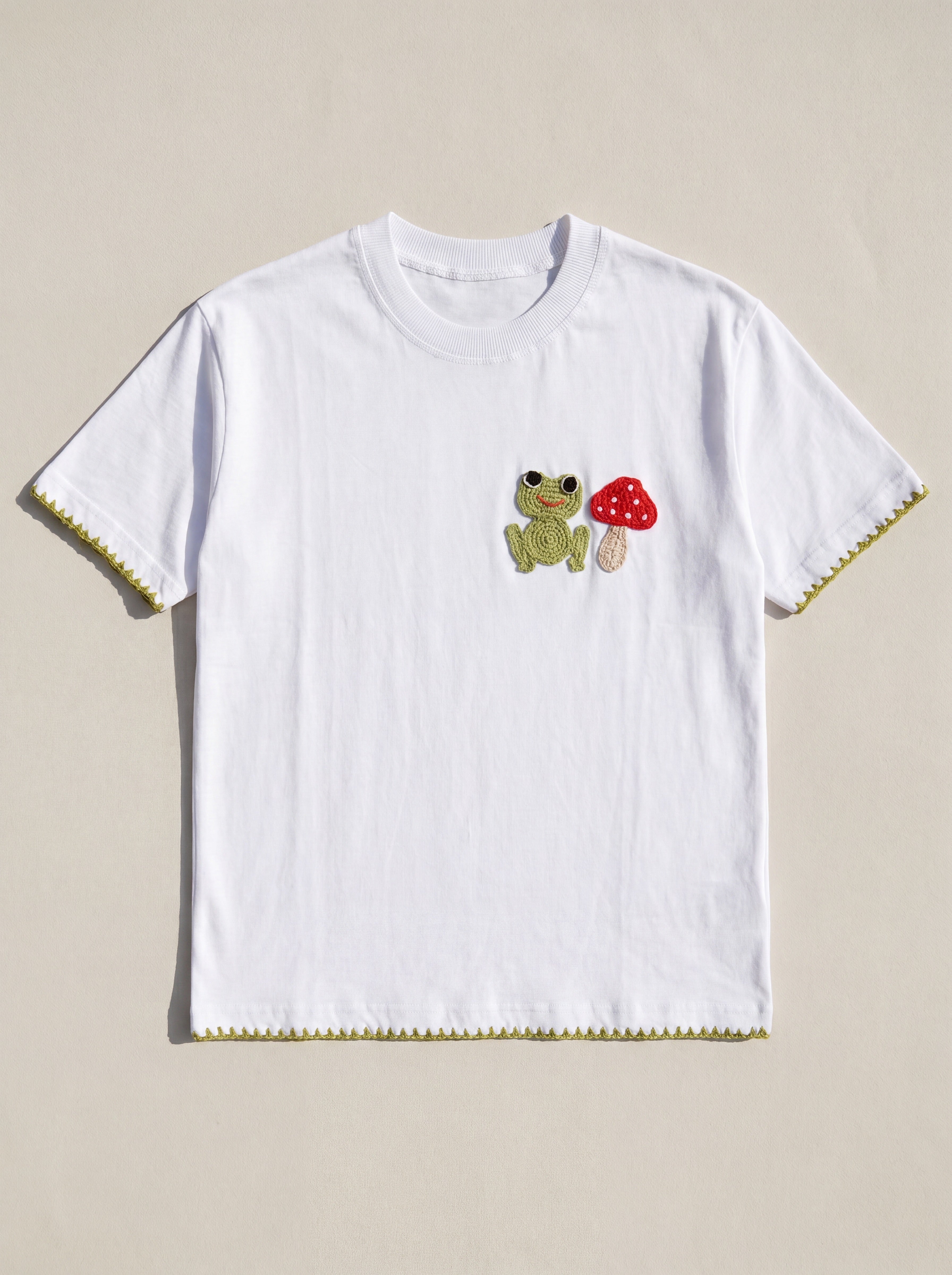 Handmade organic cotton t-shirt with crochet accents by Ana Chic