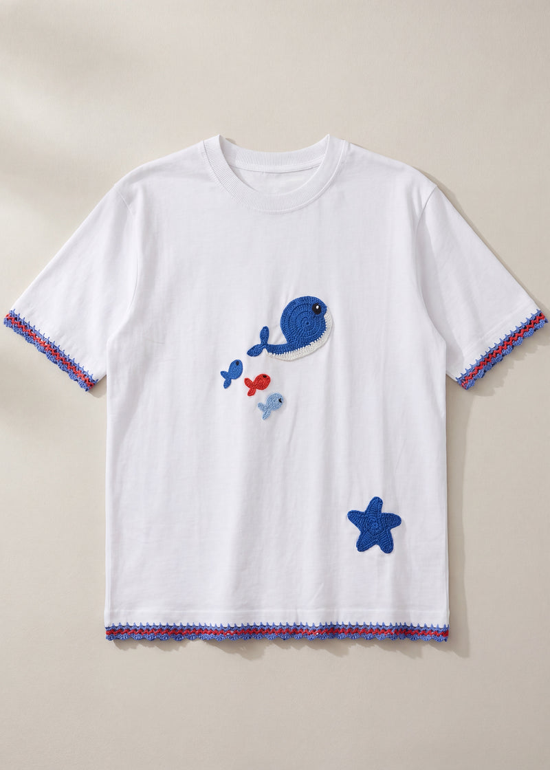 Handmade organic cotton t-shirt with crochet accents by Ana Chic