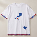 Handmade organic cotton t-shirt with crochet accents by Ana Chic