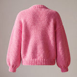 Rose Bubblegum cardigan back — plain pink chunky knit with balloon sleeves, handmade by Ana Chic