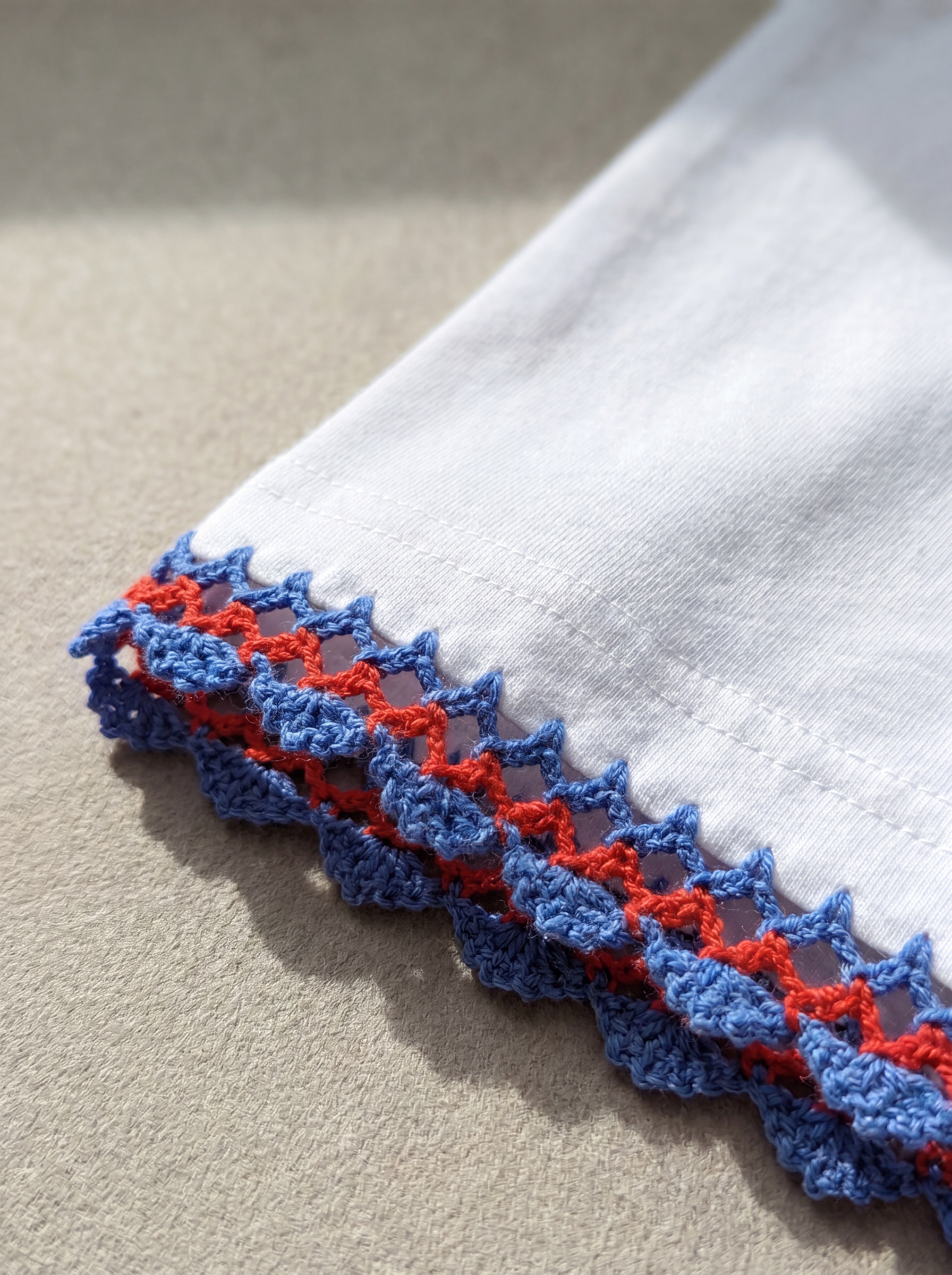 Handmade organic cotton t-shirt with crochet accents by Ana Chic