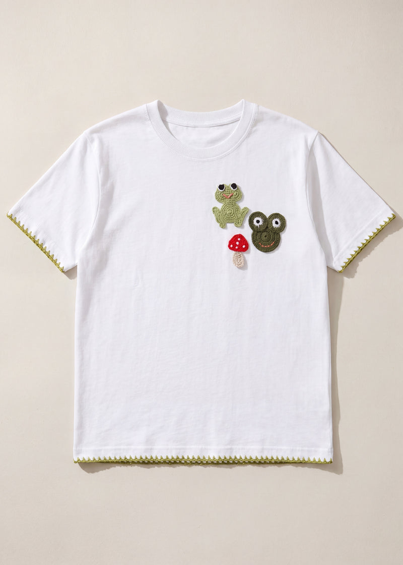 Handmade organic cotton t-shirt with crochet accents by Ana Chic