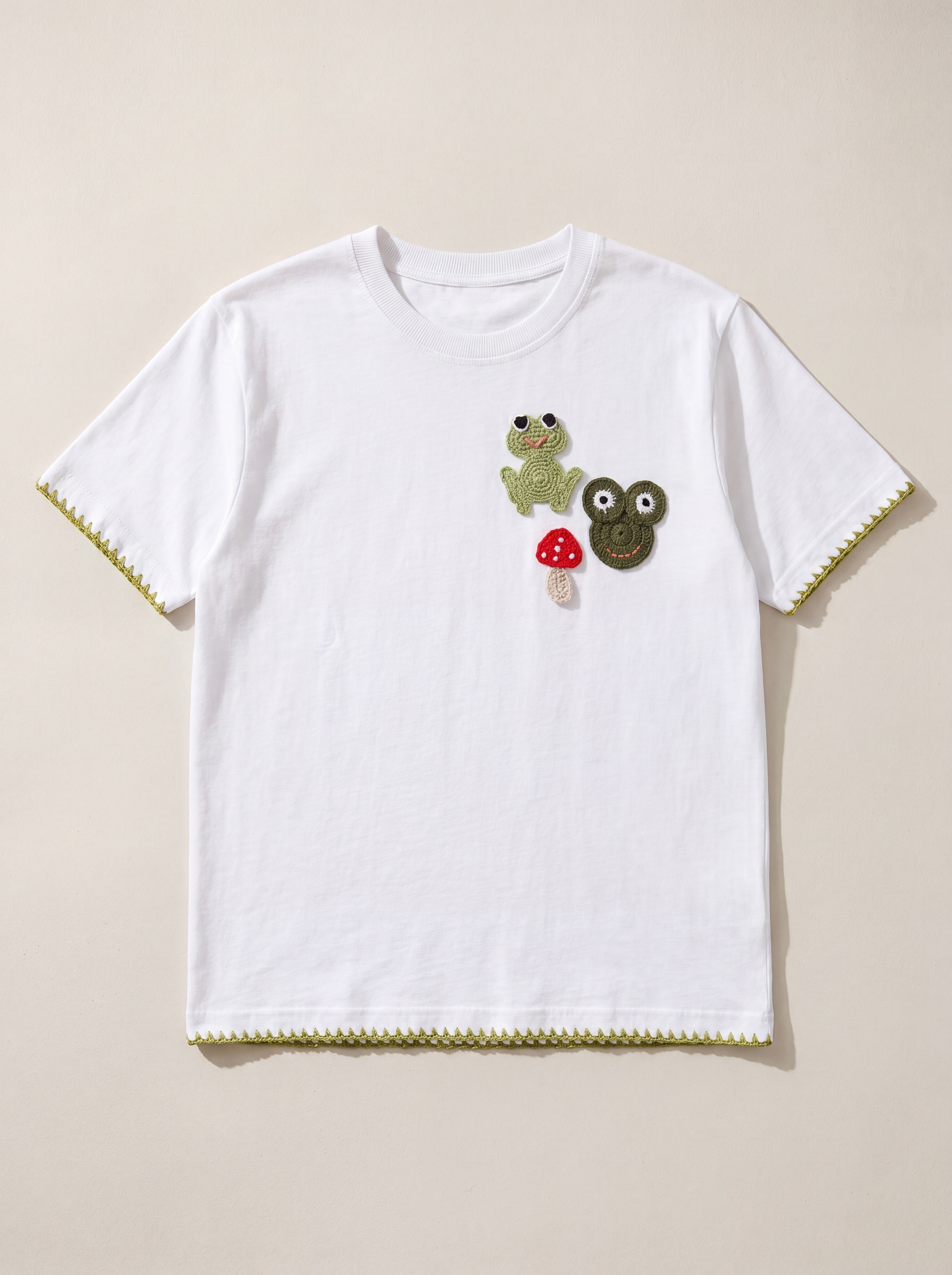 Handmade organic cotton t-shirt with crochet accents by Ana Chic