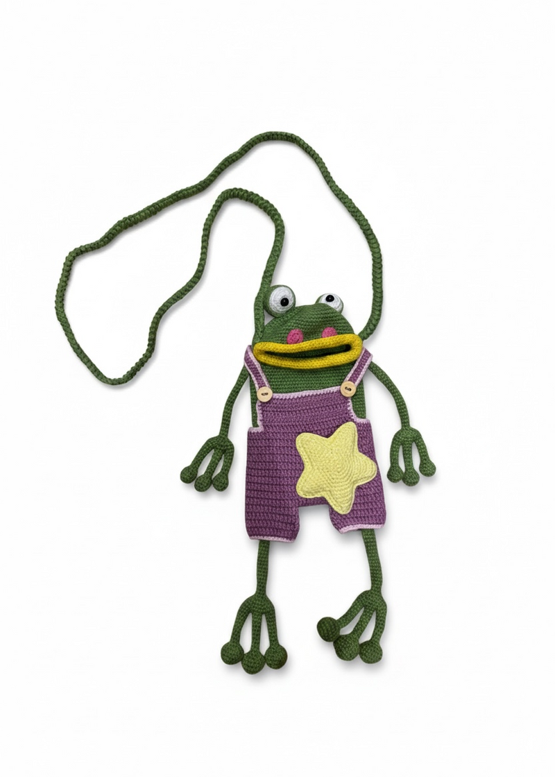 Frog Phone Bag in Lilac, handmade crochet