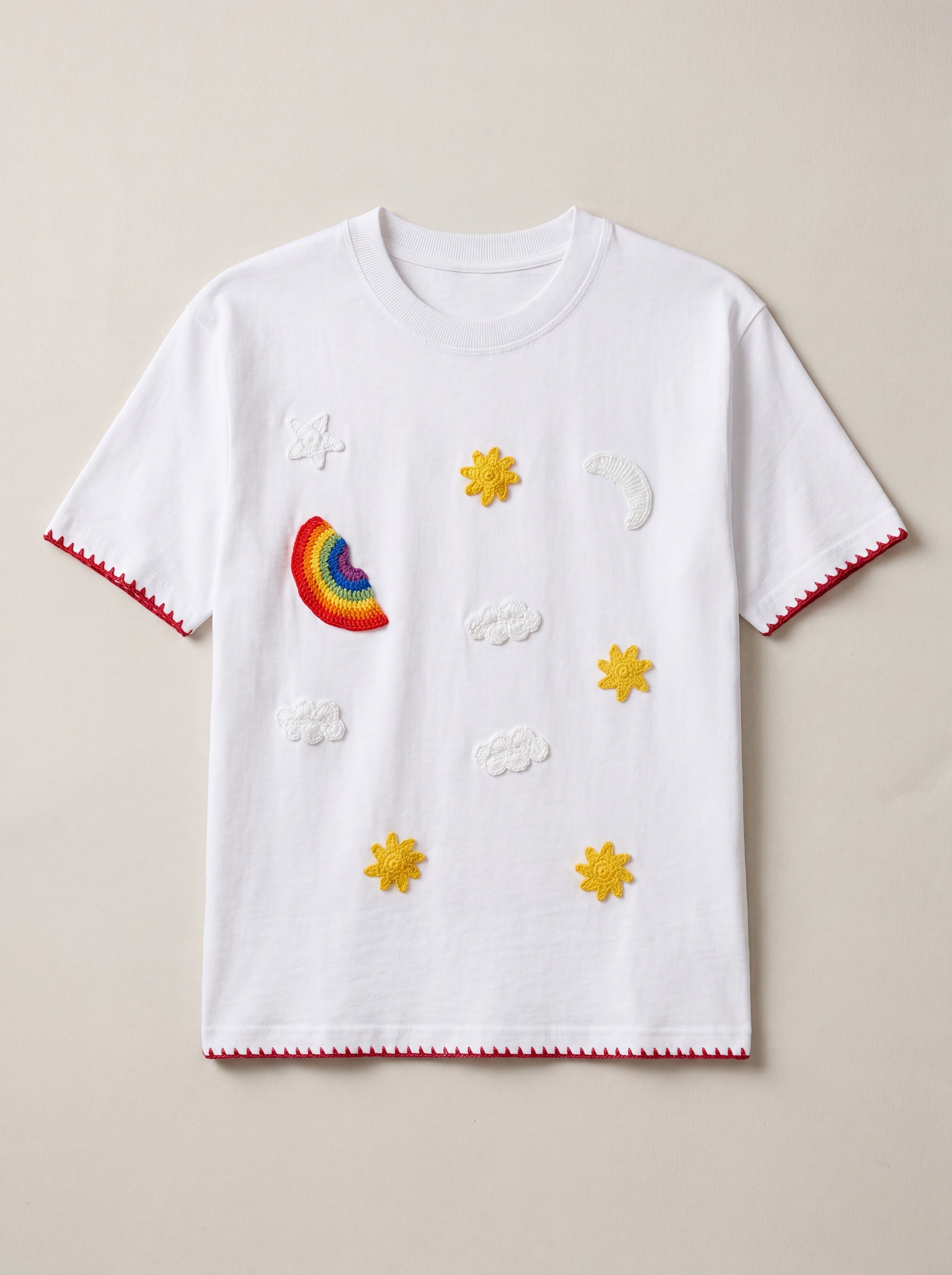 Handmade organic cotton t-shirt with crochet accents by Ana Chic