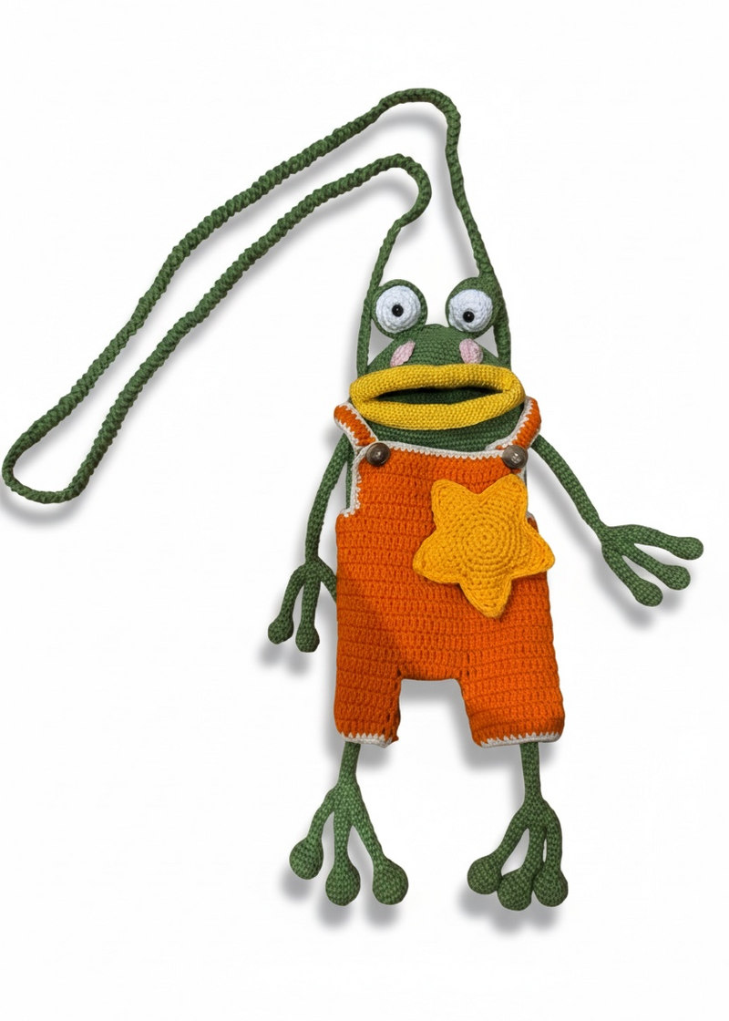 Frog Phone Bag in Orange, handmade crochet