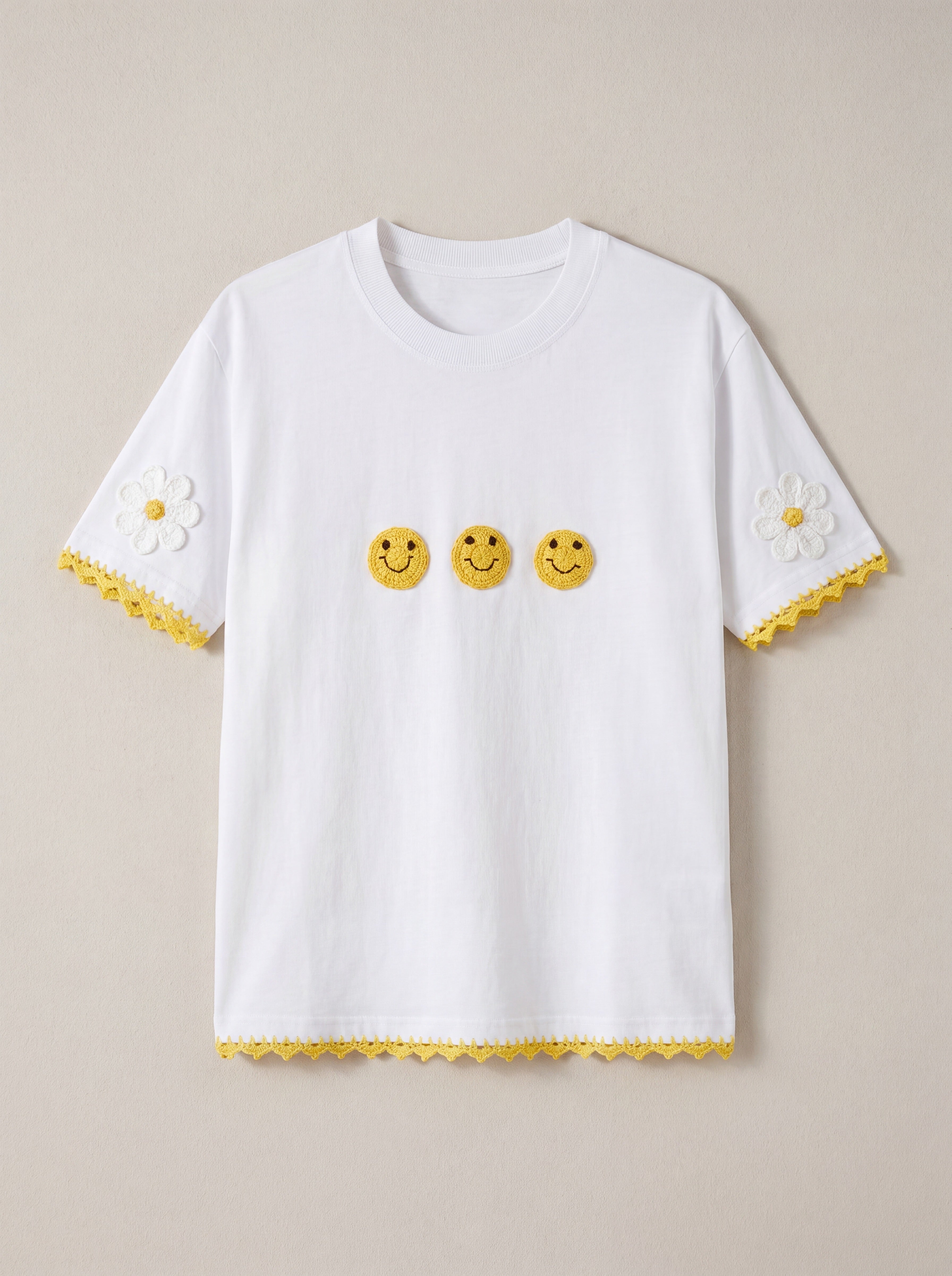 Handmade organic cotton t-shirt with crochet accents by Ana Chic