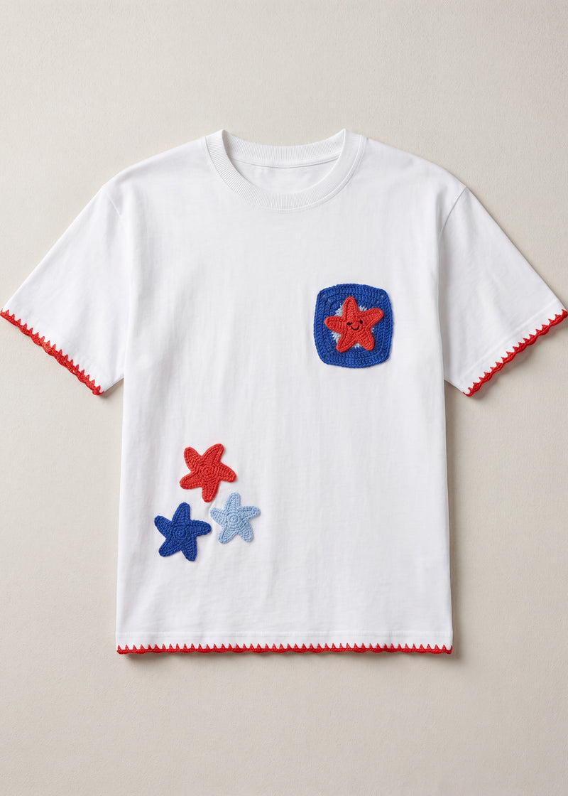 Handmade organic cotton t-shirt with crochet accents by Ana Chic
