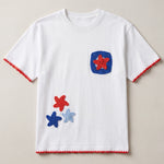 Handmade organic cotton t-shirt with crochet accents by Ana Chic