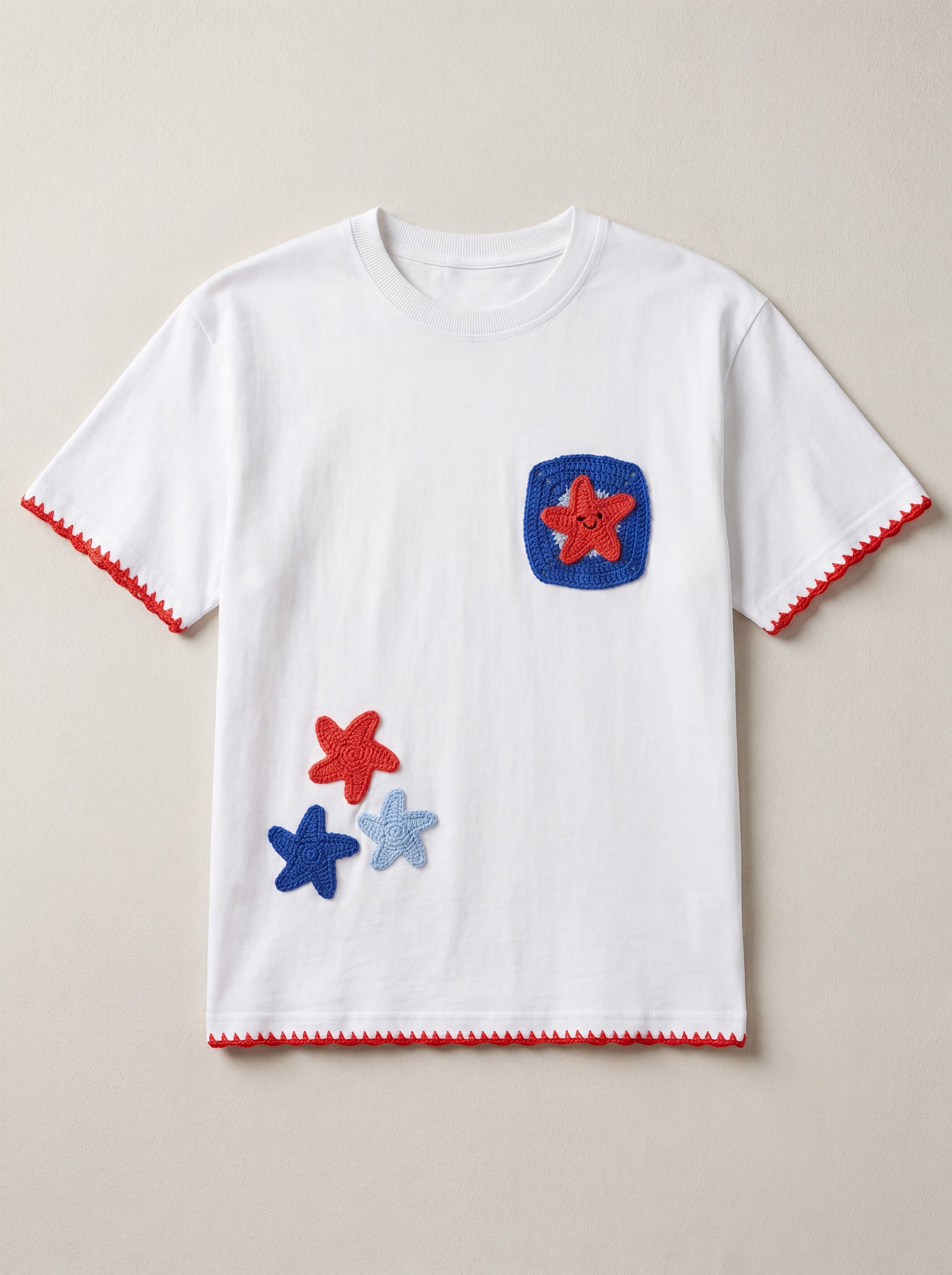 Handmade organic cotton t-shirt with crochet accents by Ana Chic