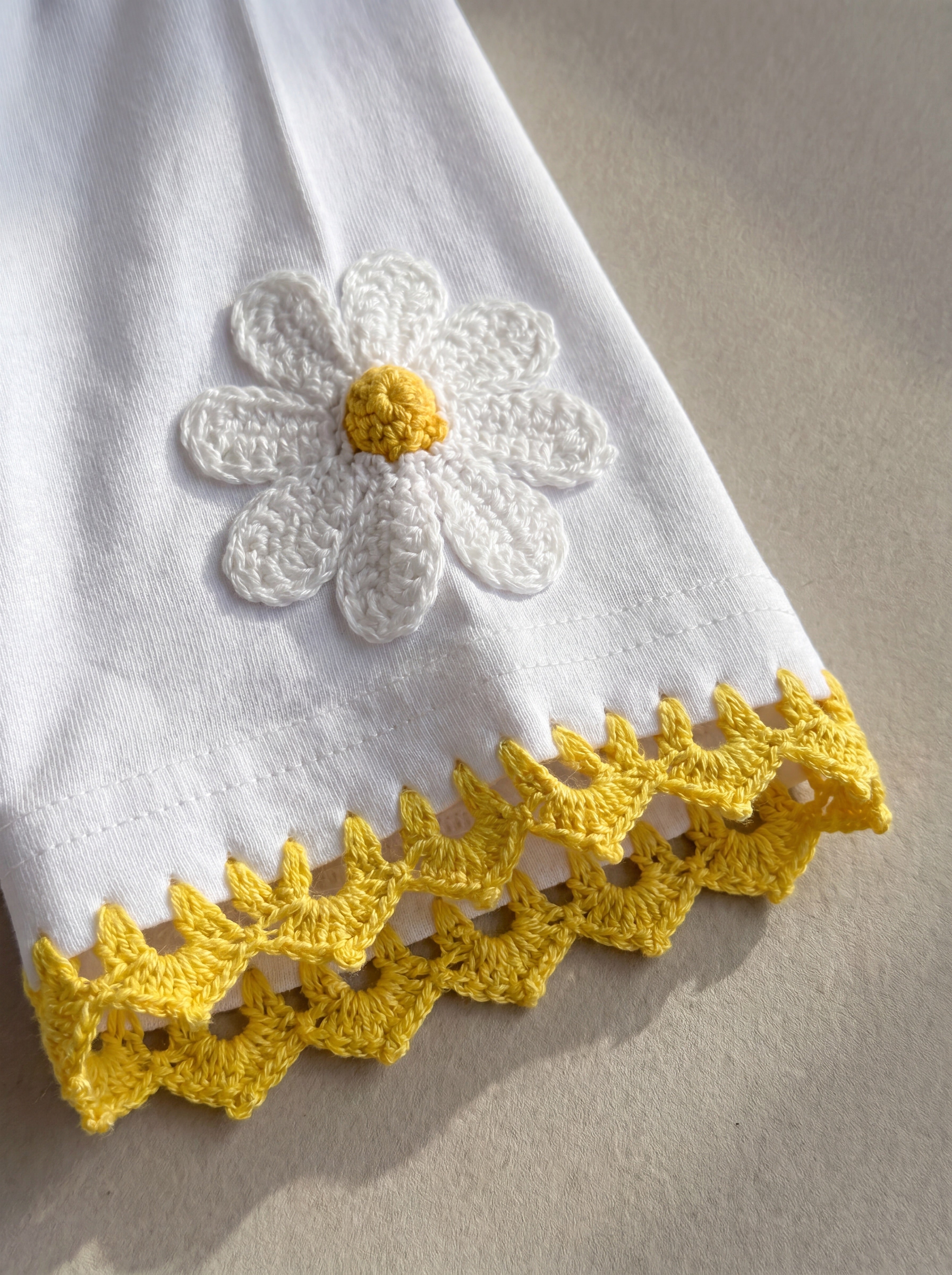 Handmade organic cotton t-shirt with crochet accents by Ana Chic