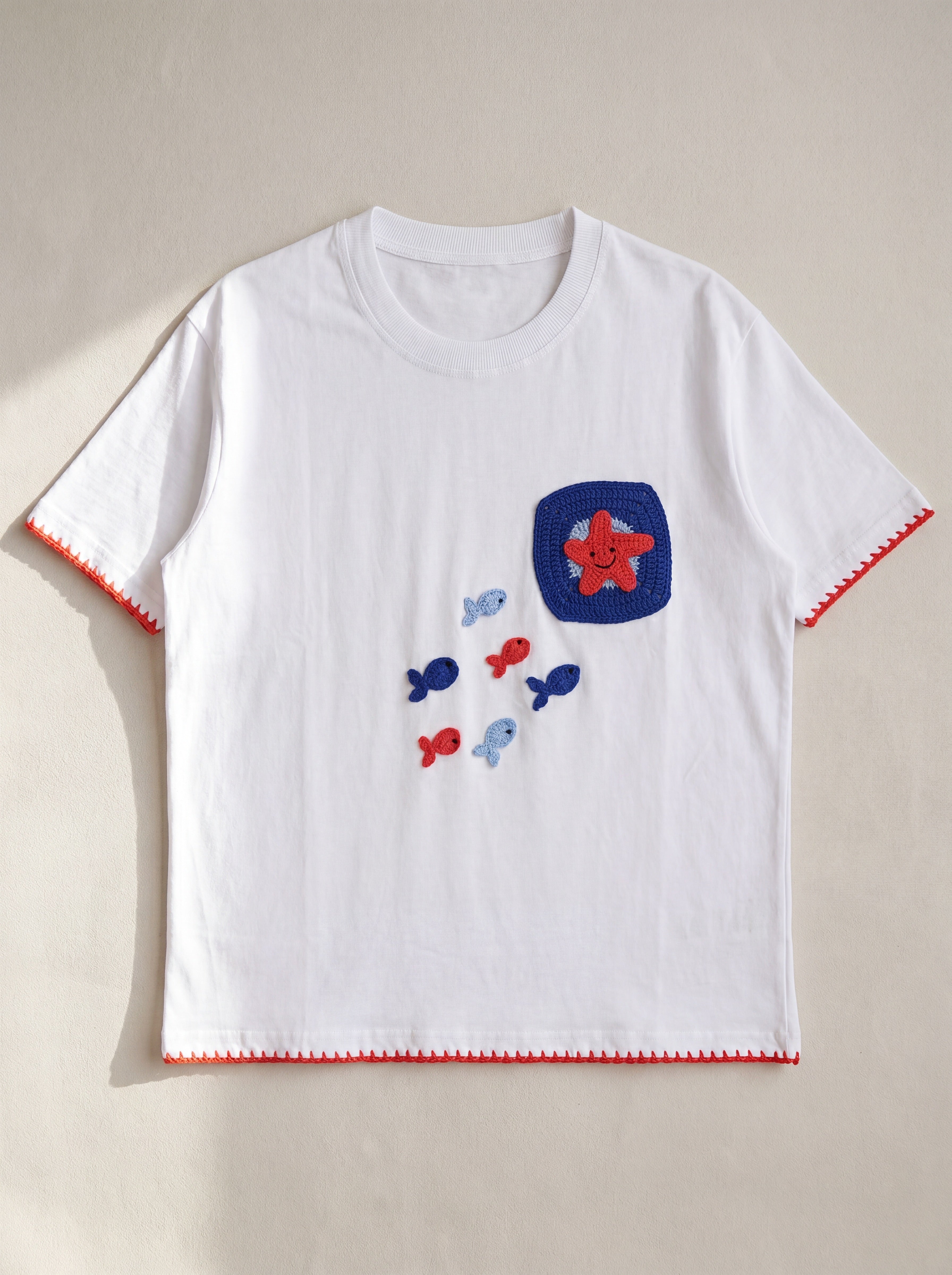 Handmade organic cotton t-shirt with crochet accents by Ana Chic
