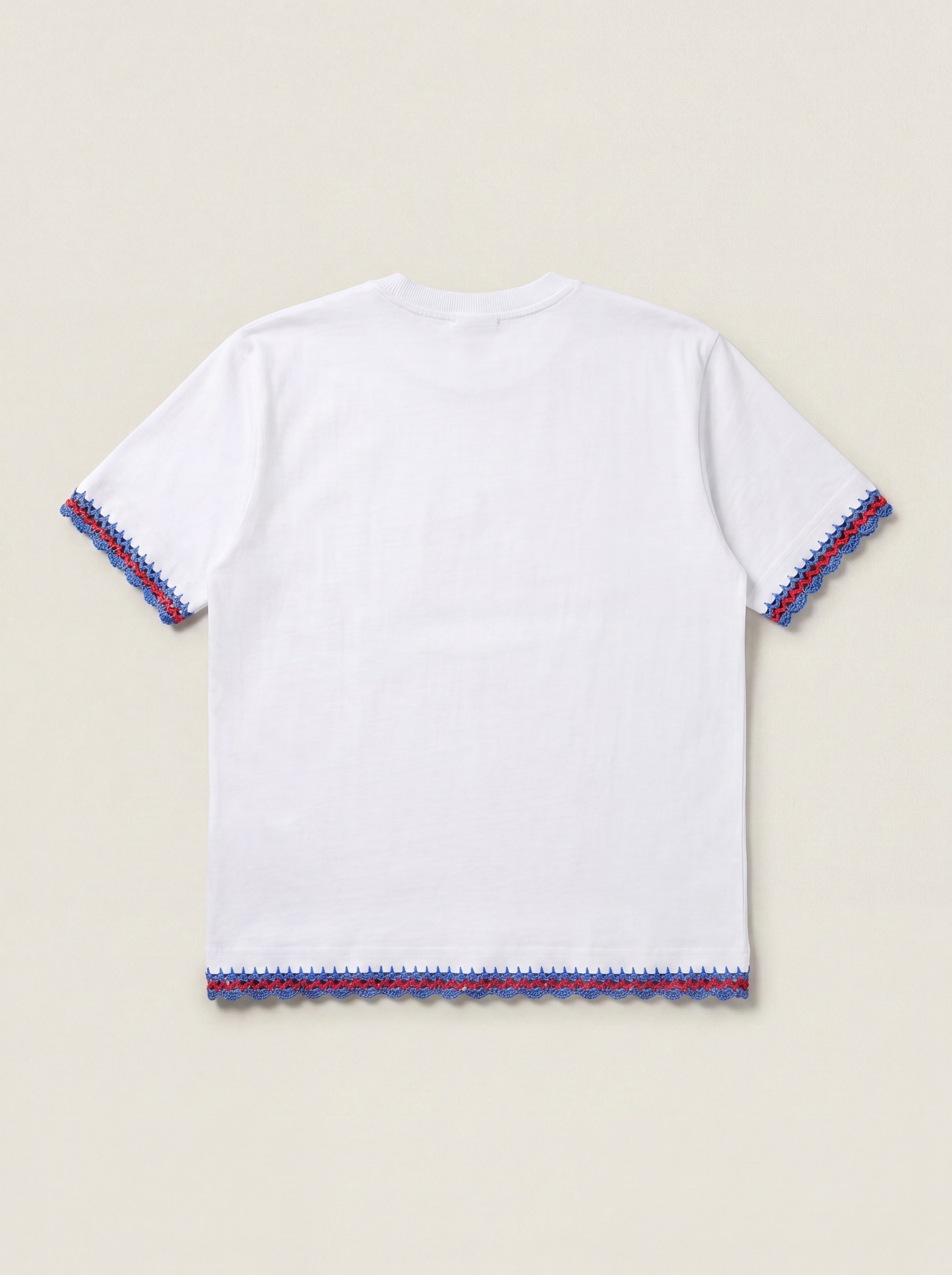 Handmade organic cotton t-shirt with crochet accents by Ana Chic