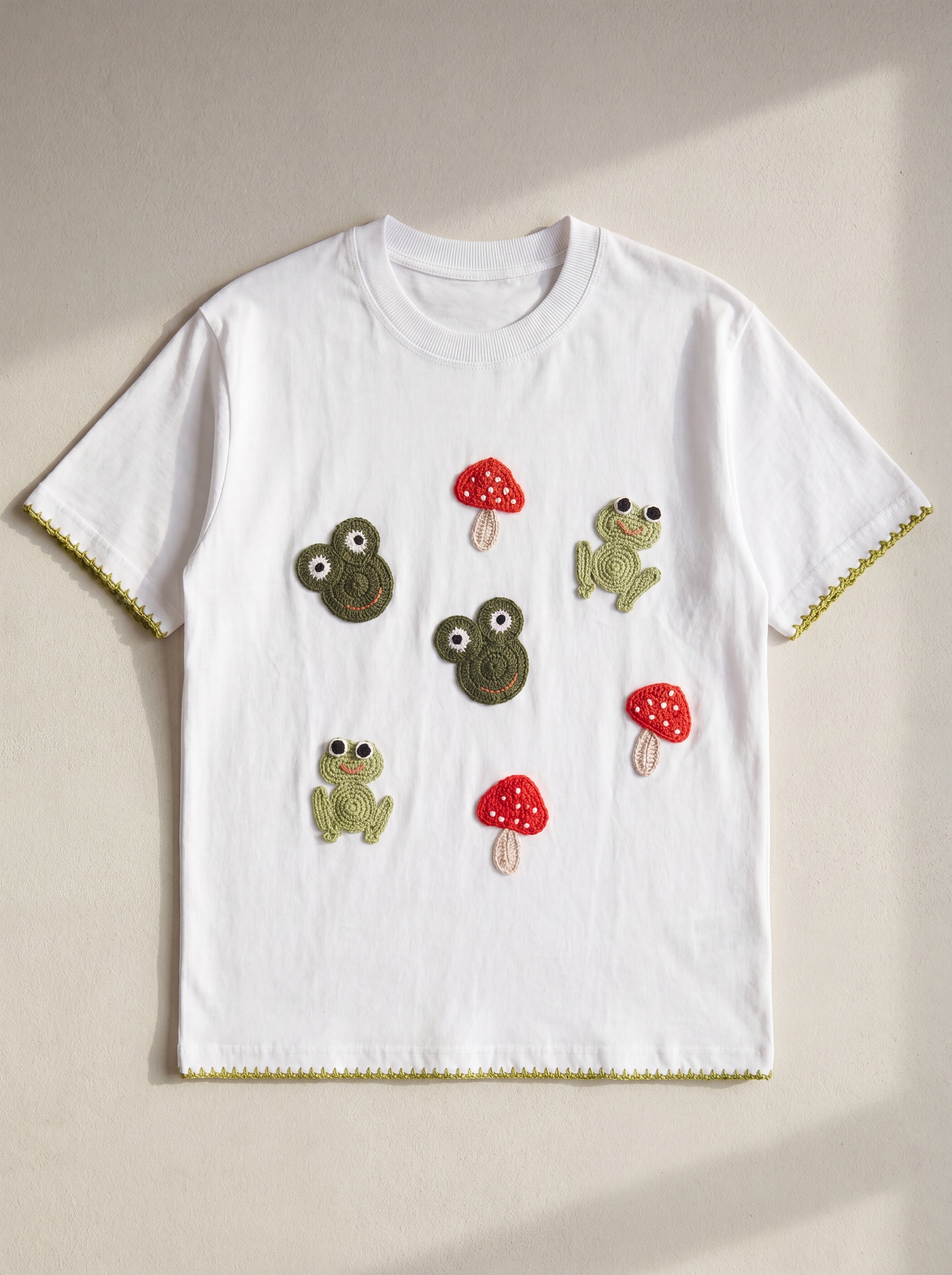 Handmade organic cotton t-shirt with crochet accents by Ana Chic