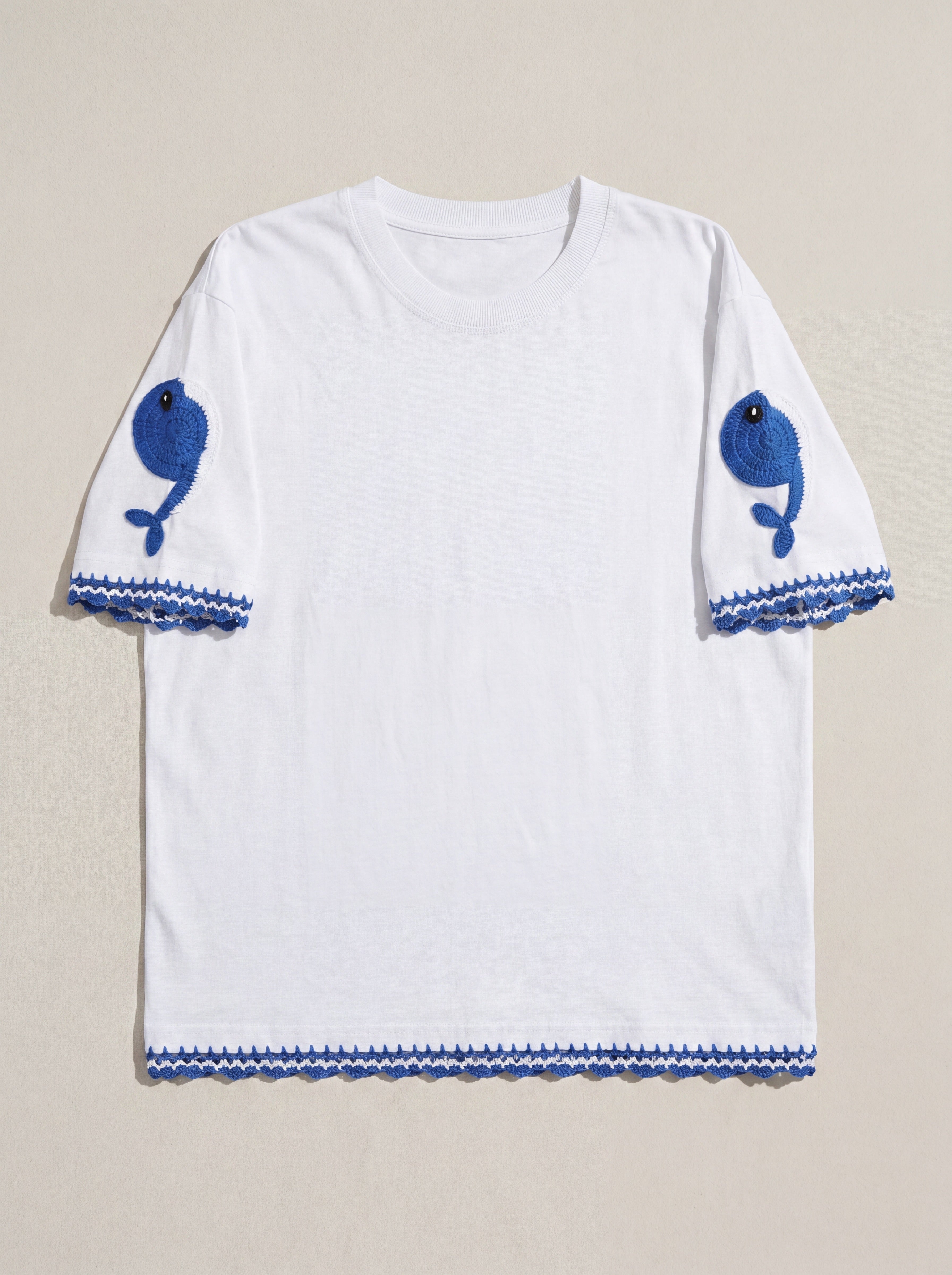 Handmade organic cotton t-shirt with crochet accents by Ana Chic