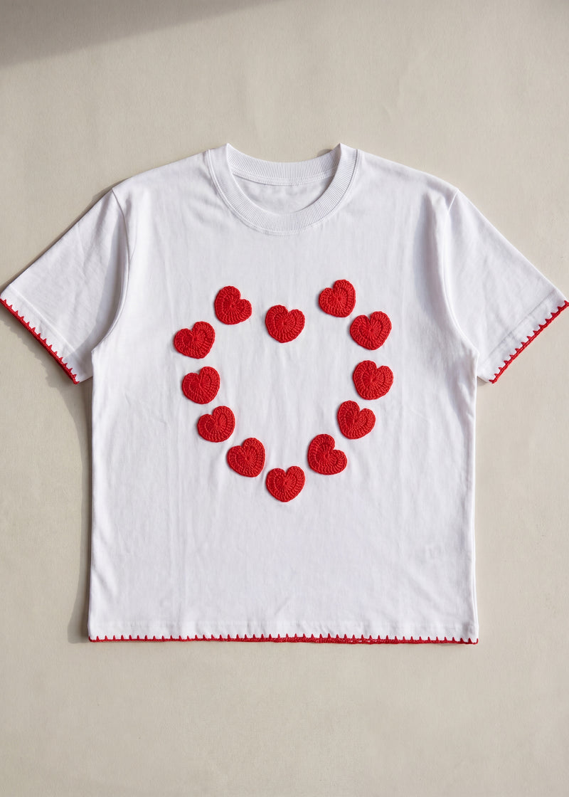 Handmade organic cotton t-shirt with crochet accents by Ana Chic