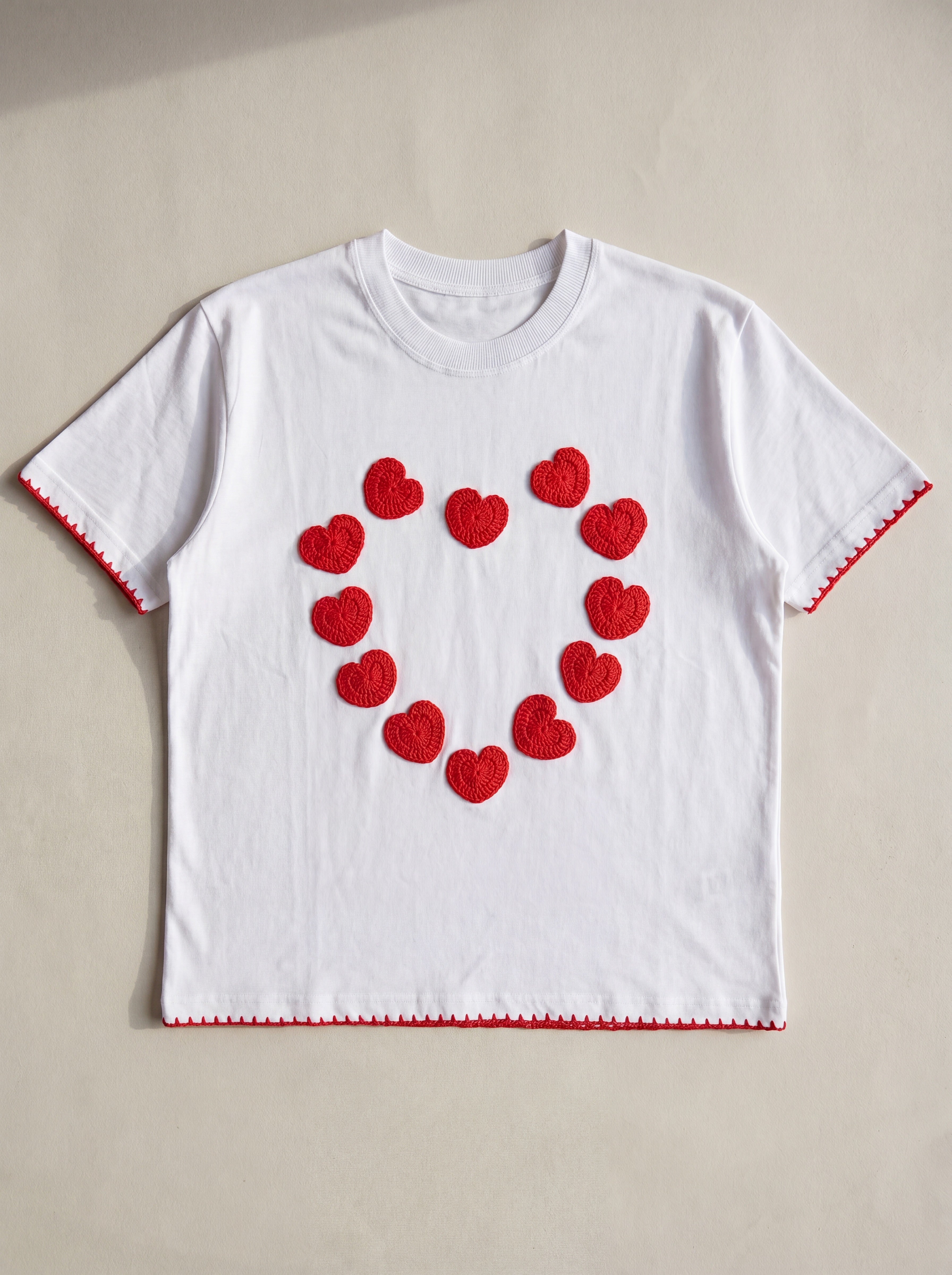 Handmade organic cotton t-shirt with crochet accents by Ana Chic