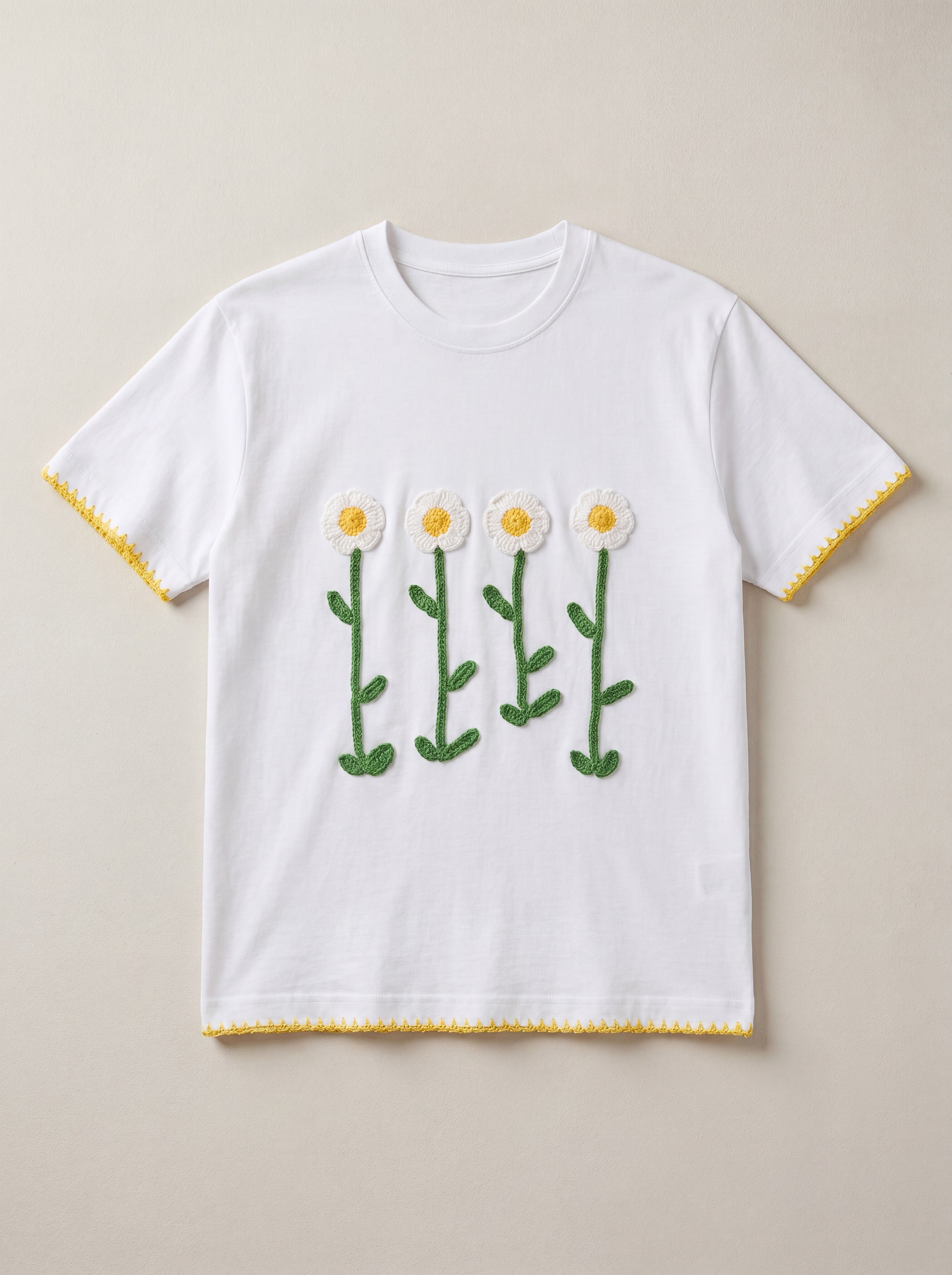 Handmade organic cotton t-shirt with crochet accents by Ana Chic