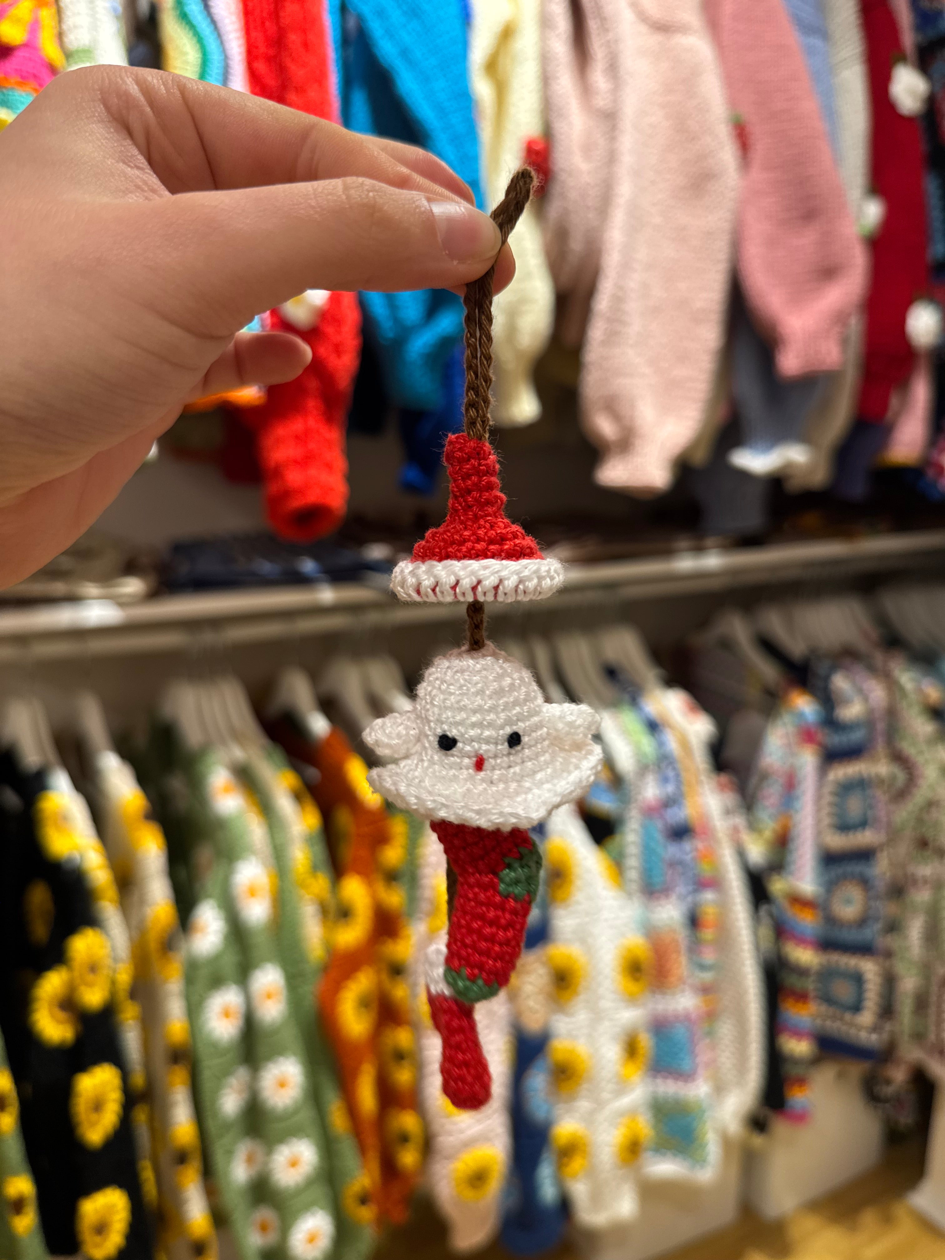 Handmade organic cotton crochet ghost christmas keychain by Ana Chic