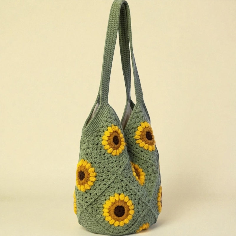 Handmade organic cotton crochet sunflower bag by Ana Chic