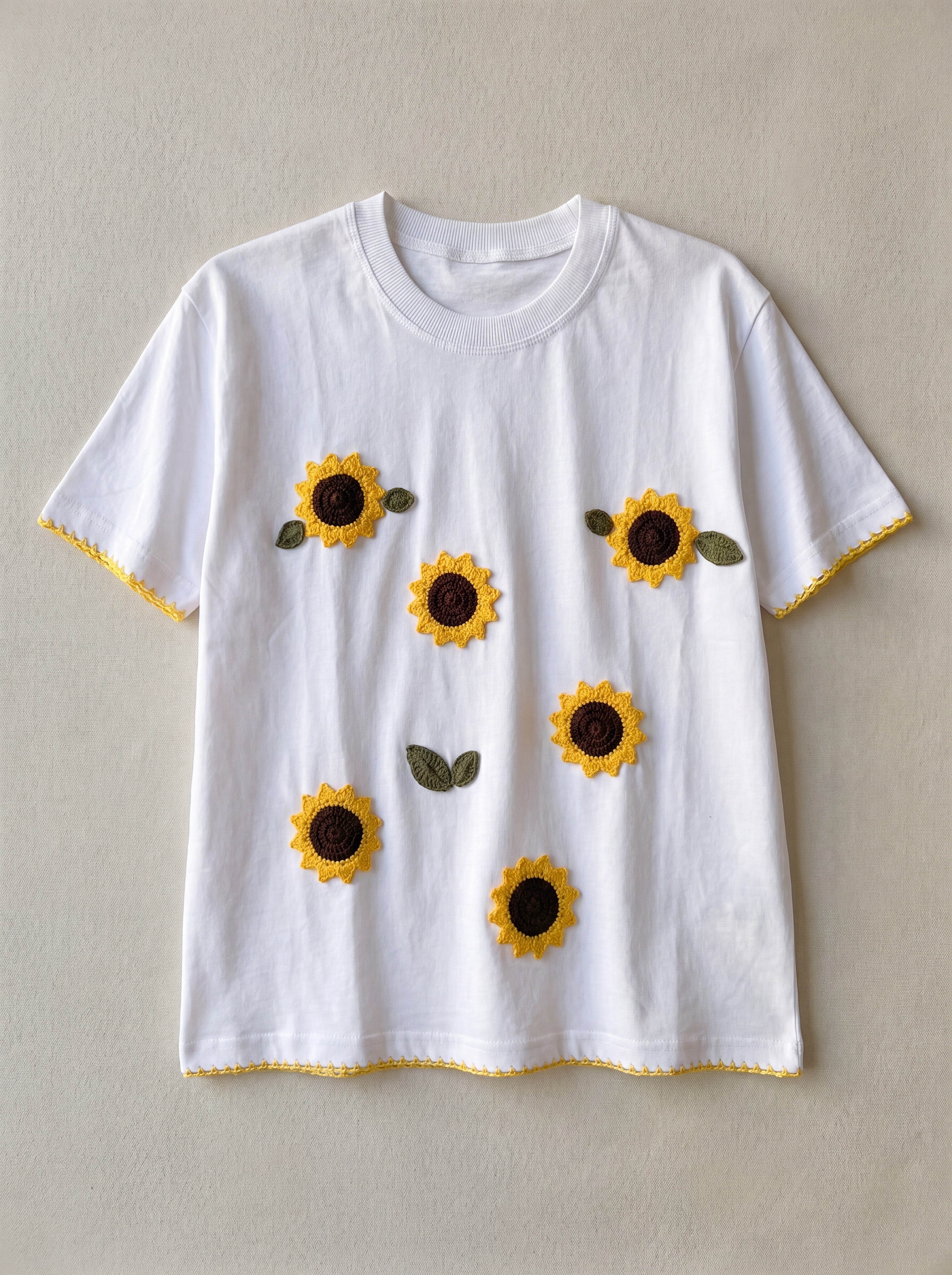 Handmade organic cotton t-shirt with crochet accents by Ana Chic