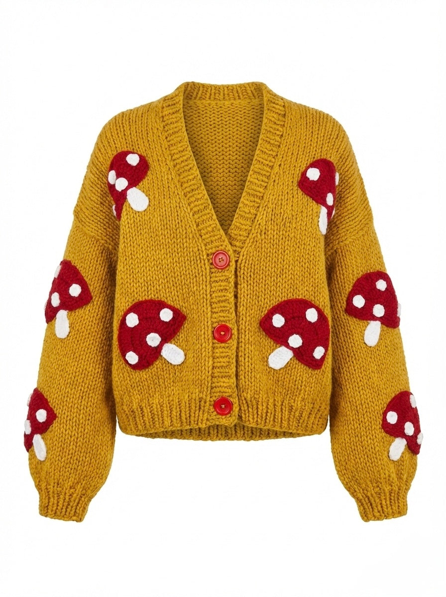 Mushroom– Chunky Wool Hand-Knitted Cardigan — handmade chunky wool hand-knit cardigan by Ana Chic