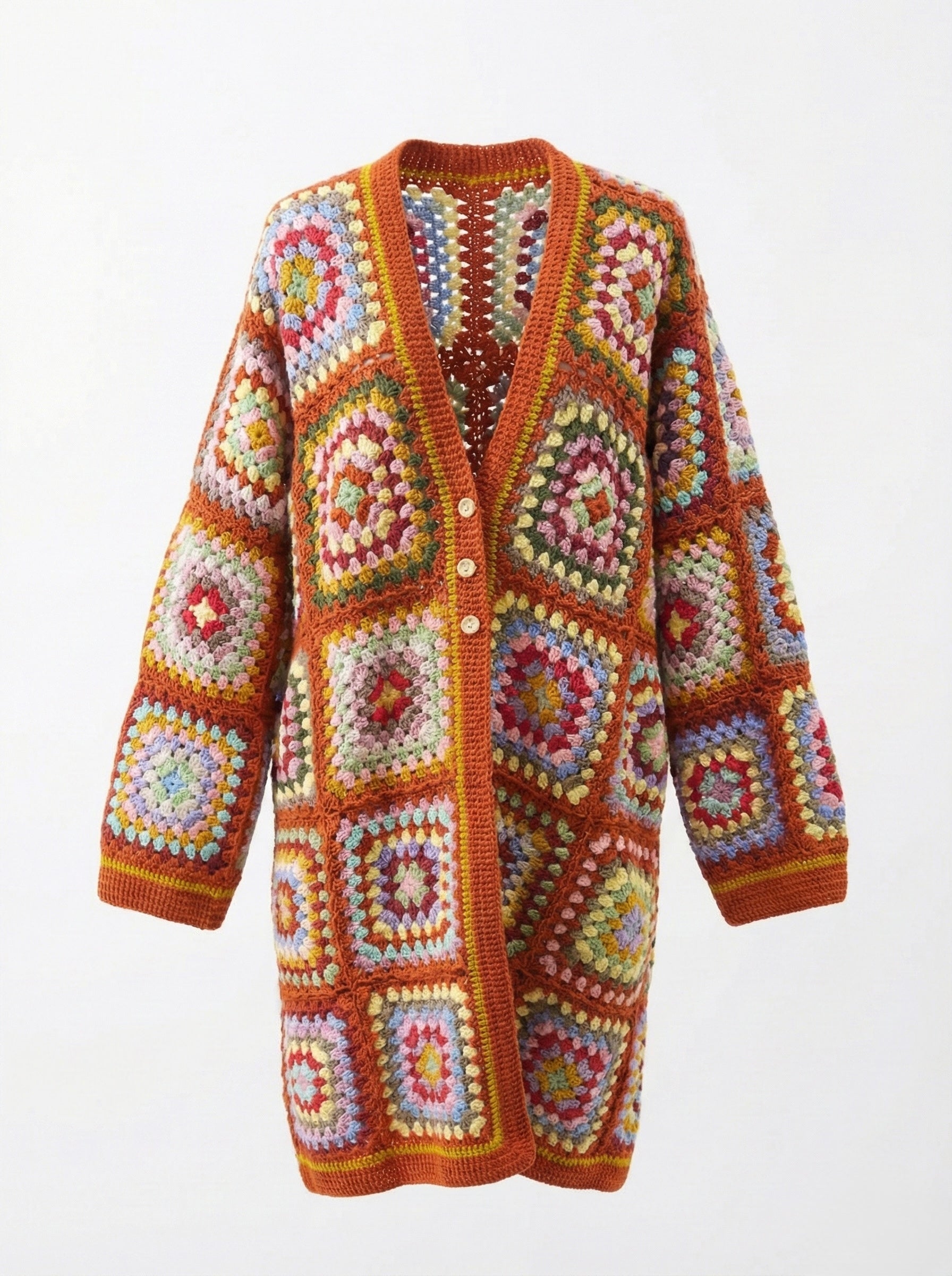 glow brown long — handmade organic cotton crochet cardigan by Ana Chic