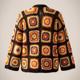 Black Boho Cardi back, granny squares running up to the neckline
