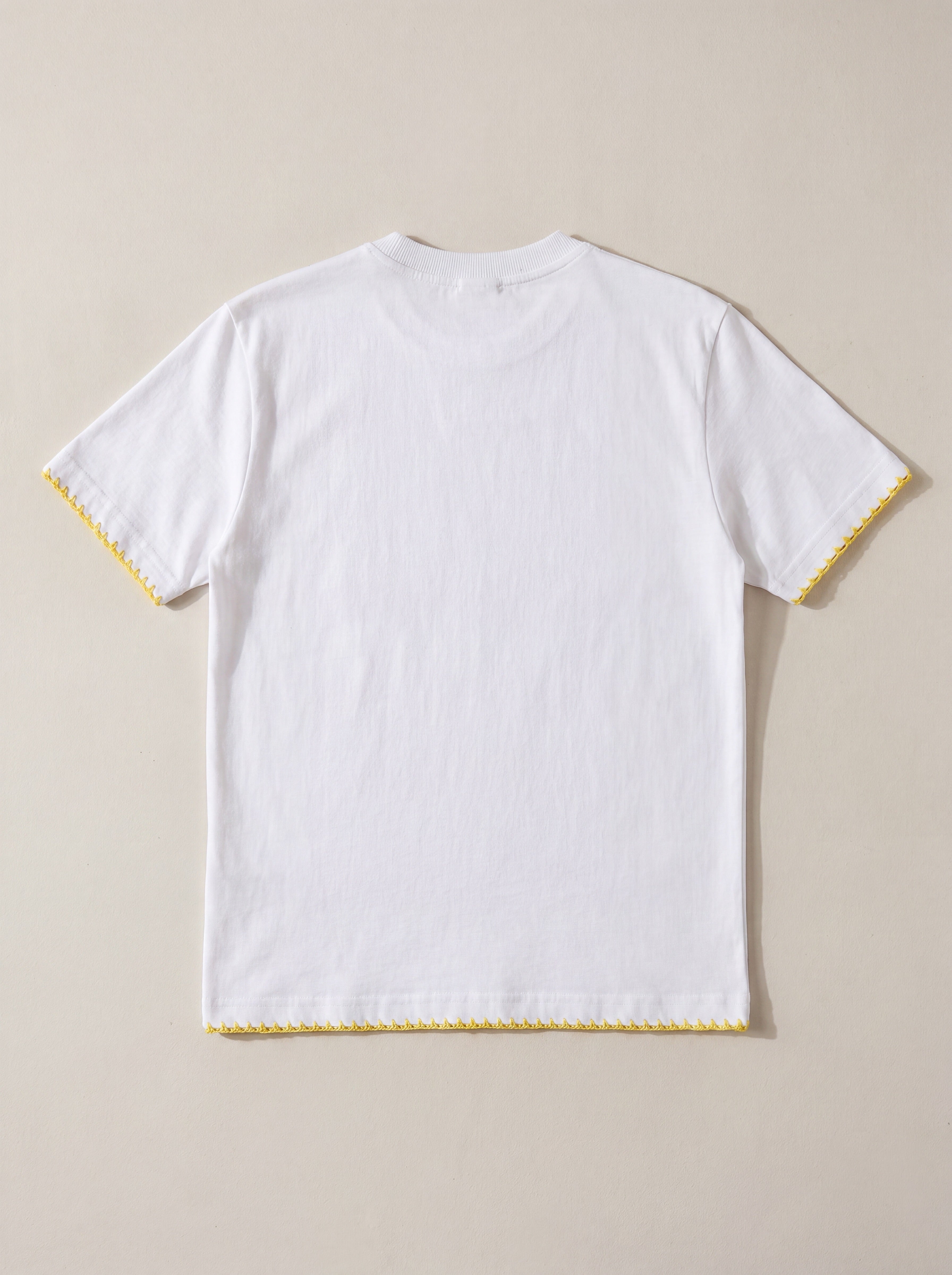 Handmade organic cotton t-shirt with crochet accents by Ana Chic