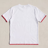 Handmade organic cotton t-shirt with crochet accents by Ana Chic