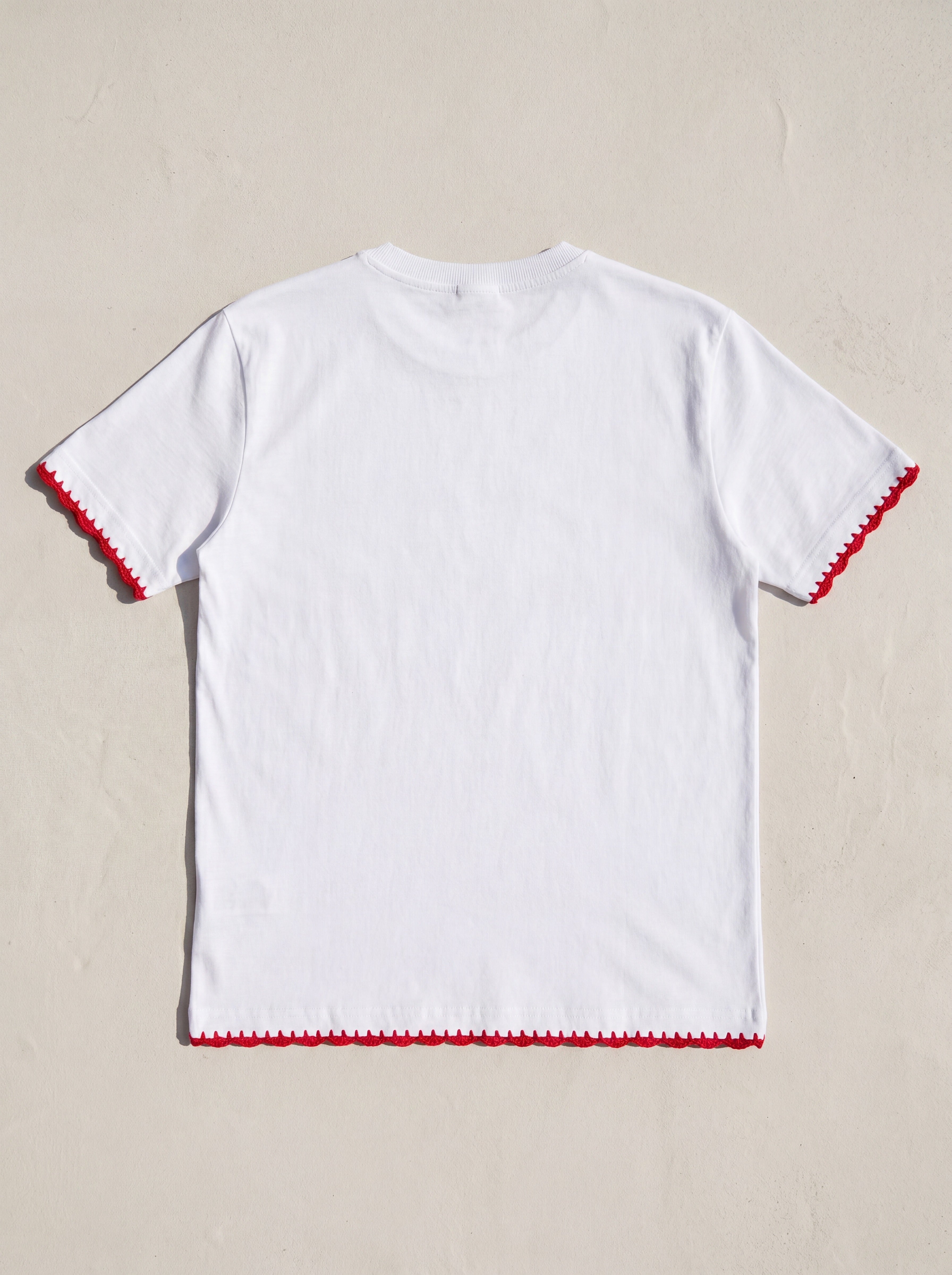 Handmade organic cotton t-shirt with crochet accents by Ana Chic