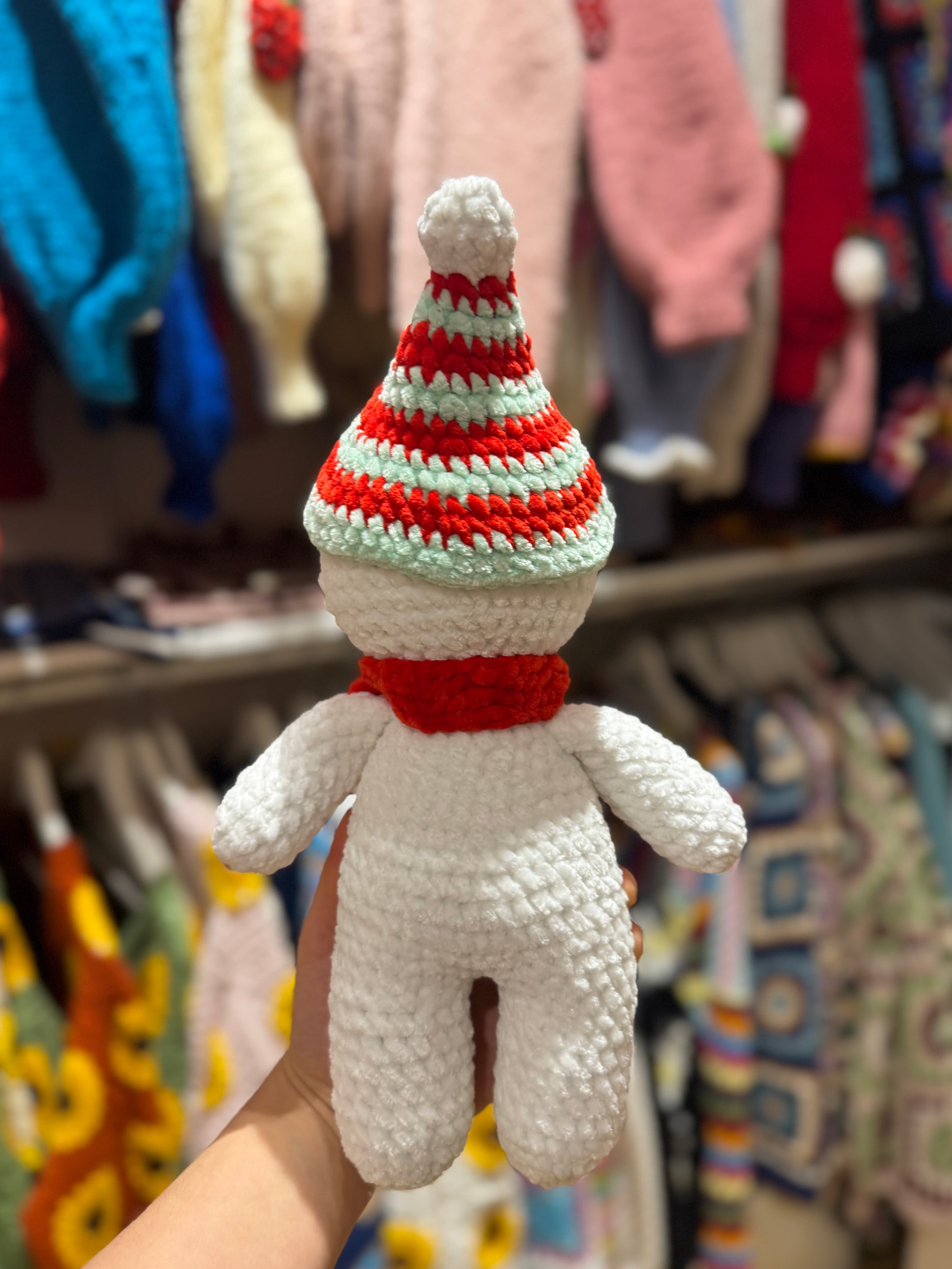 Handmade organic cotton crochet snowman christmas toy by Ana Chic