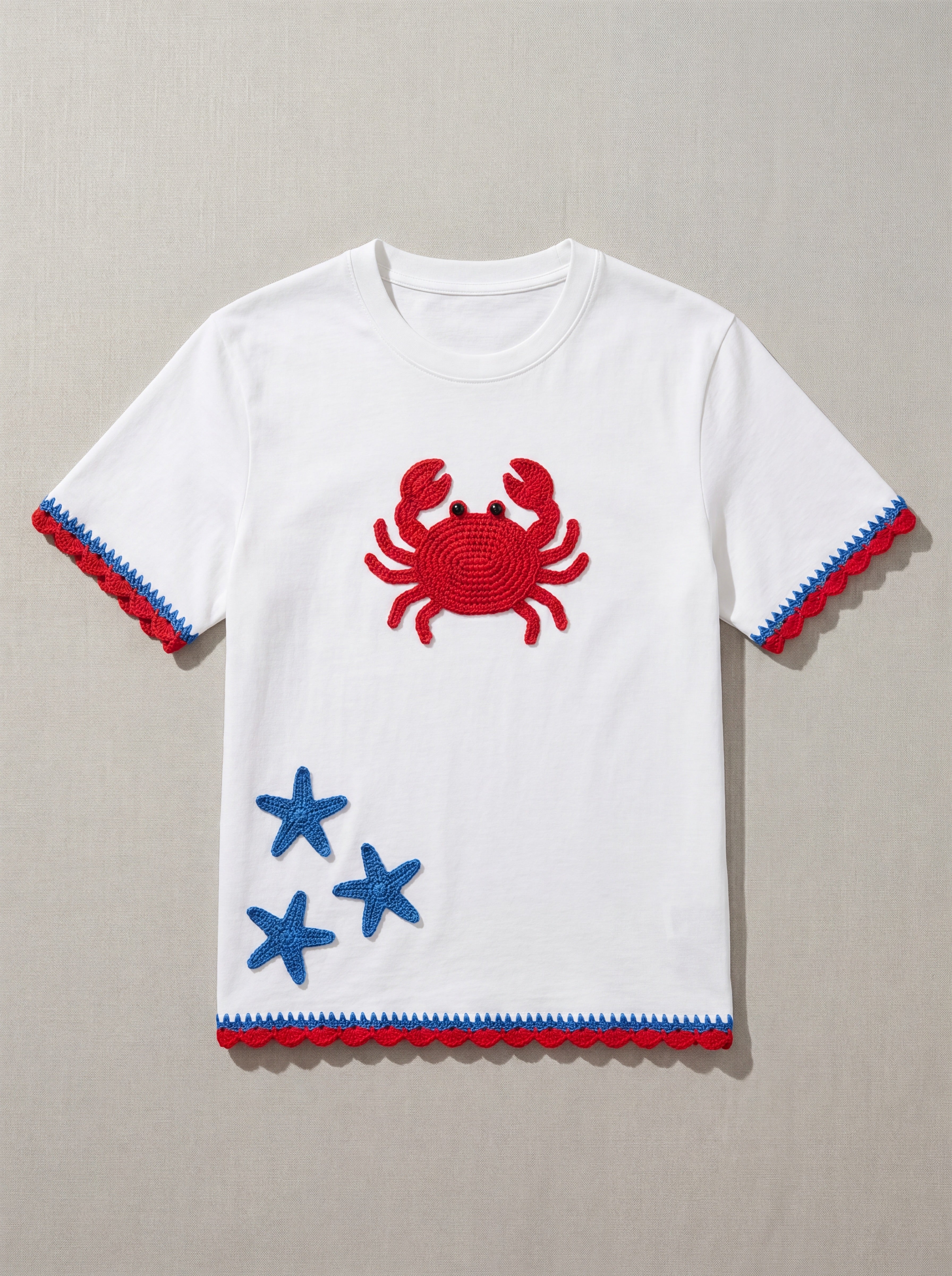 Handmade organic cotton t-shirt with crochet accents by Ana Chic