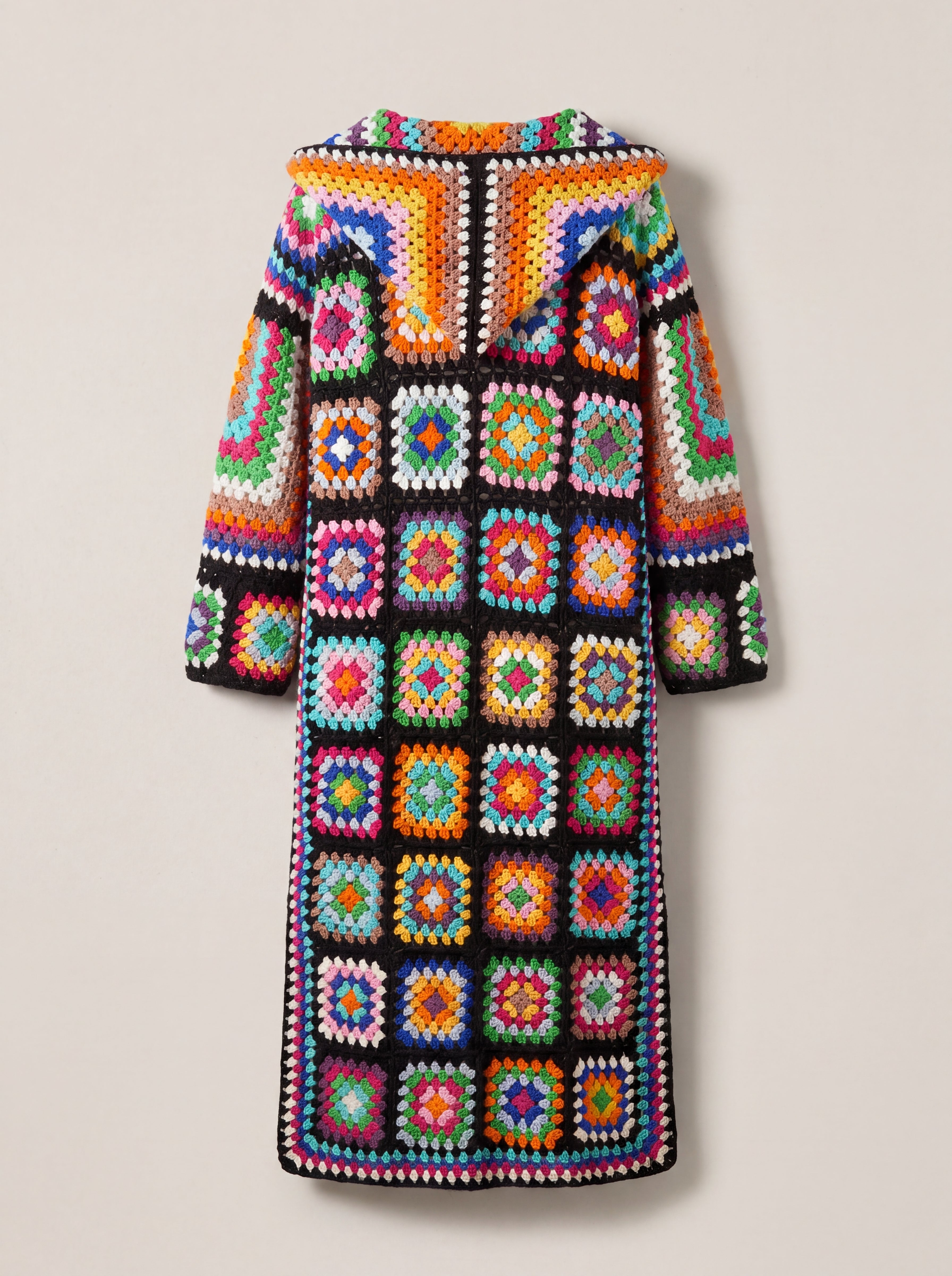 Handmade organic cotton long hooded crochet coat by Ana Chic