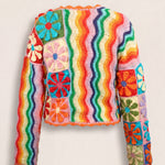 Handmade organic cotton crochet rainbow bloom crop cardigan by Ana Chic