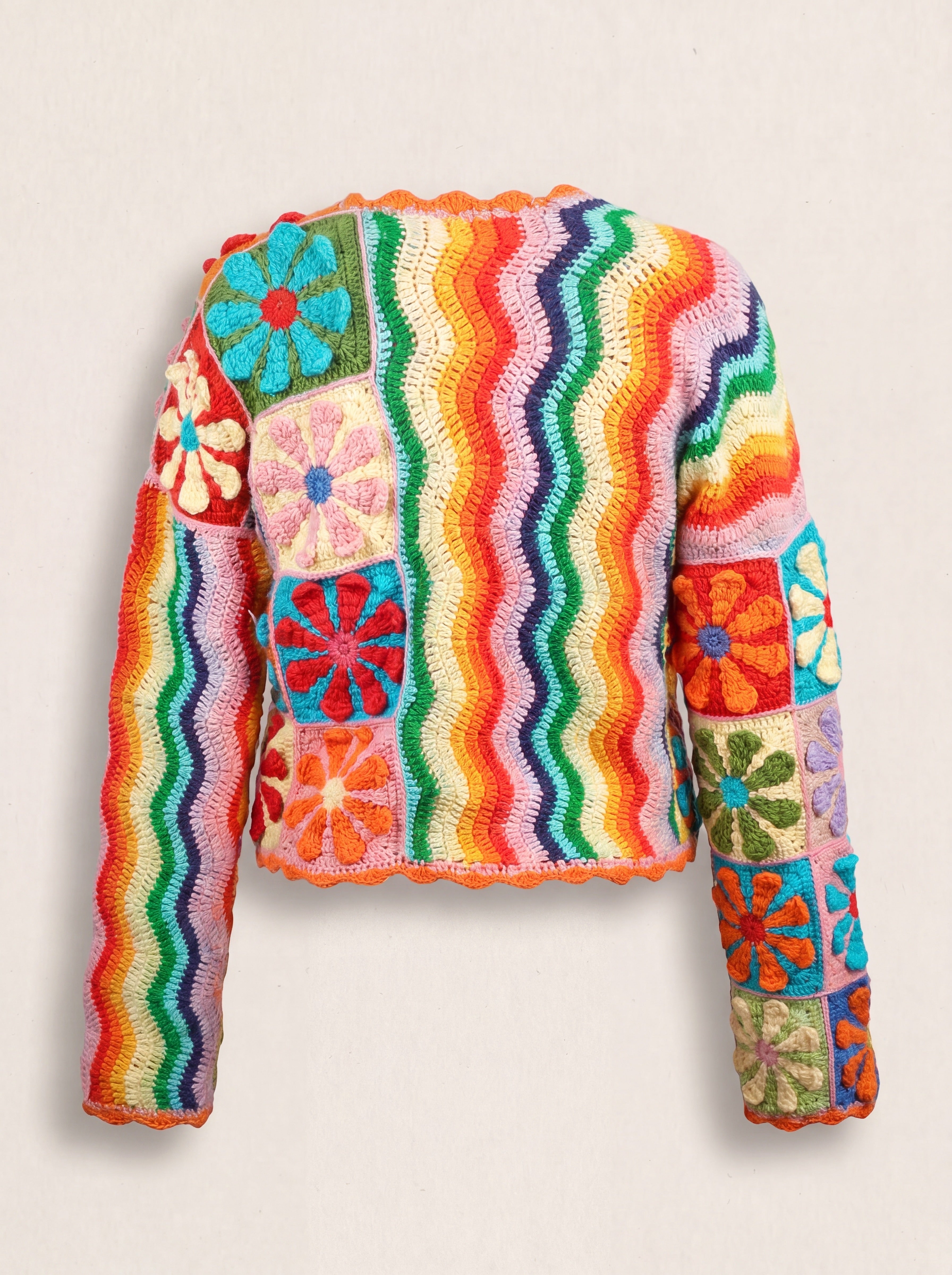 Handmade organic cotton crochet rainbow bloom crop cardigan by Ana Chic