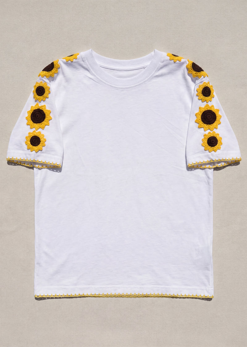 Handmade organic cotton t-shirt with crochet accents by Ana Chic