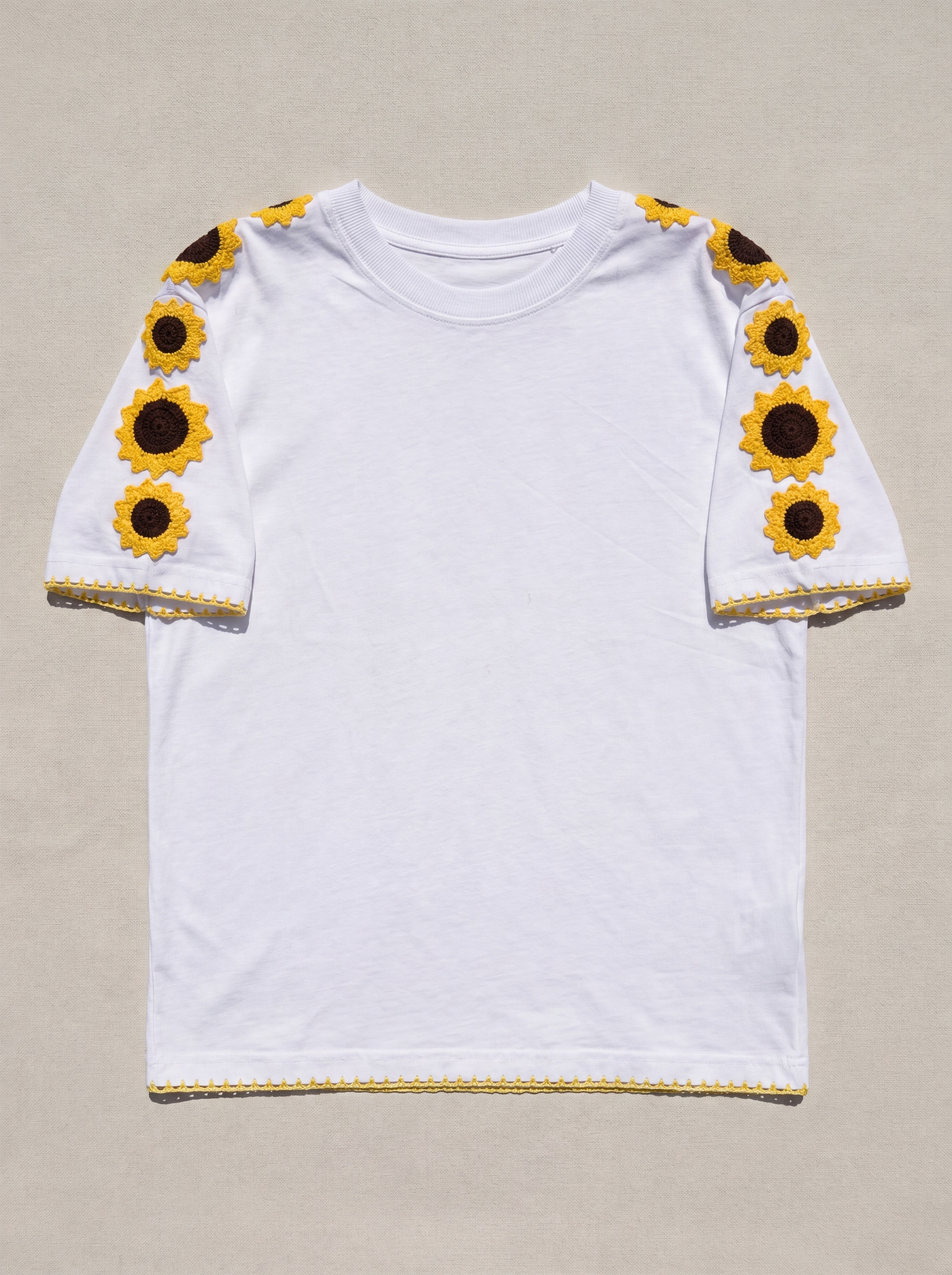 Handmade organic cotton t-shirt with crochet accents by Ana Chic